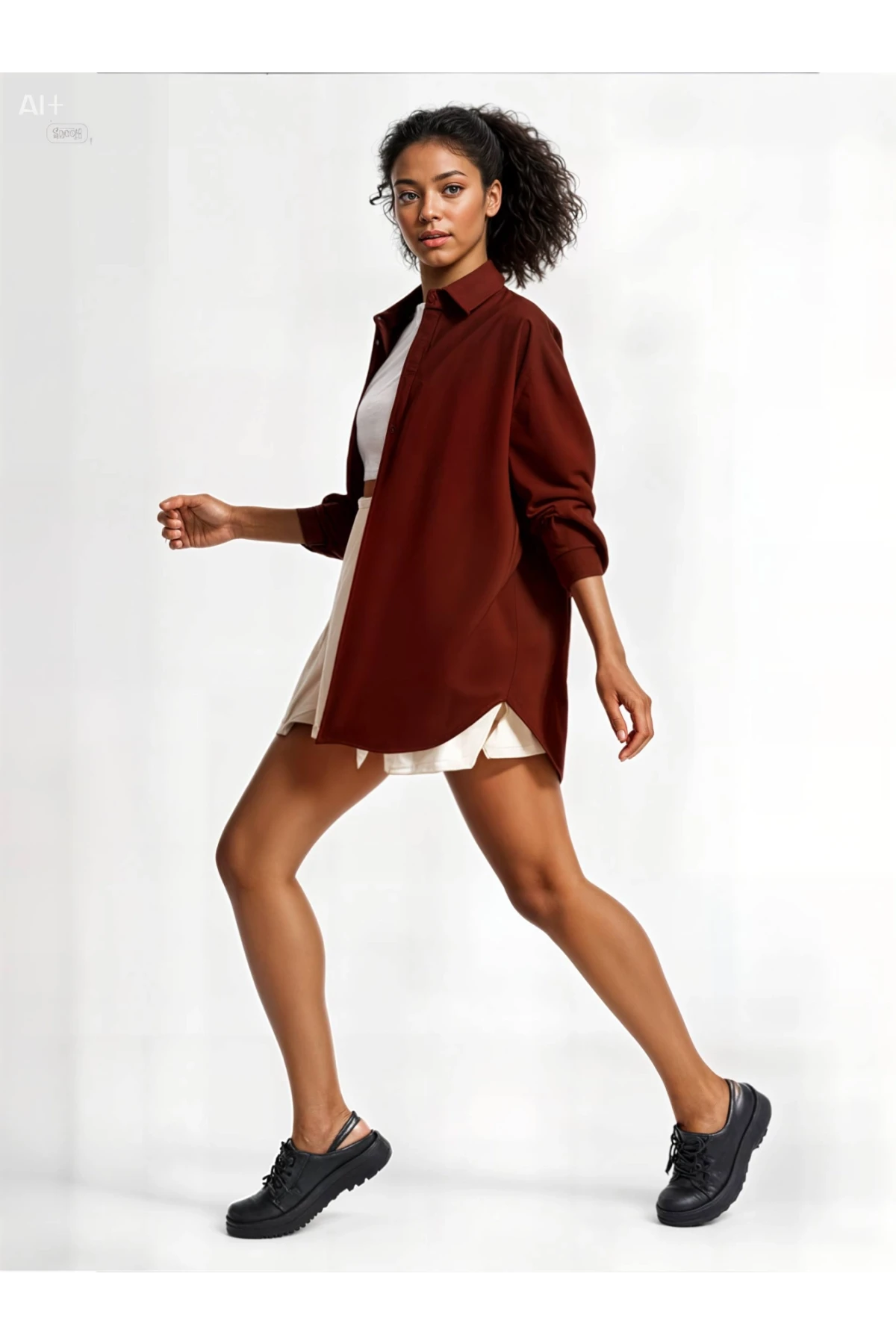 Kadın Kahverengi Oversize Uzun Basic Gömlek Hzl22w-bd139001