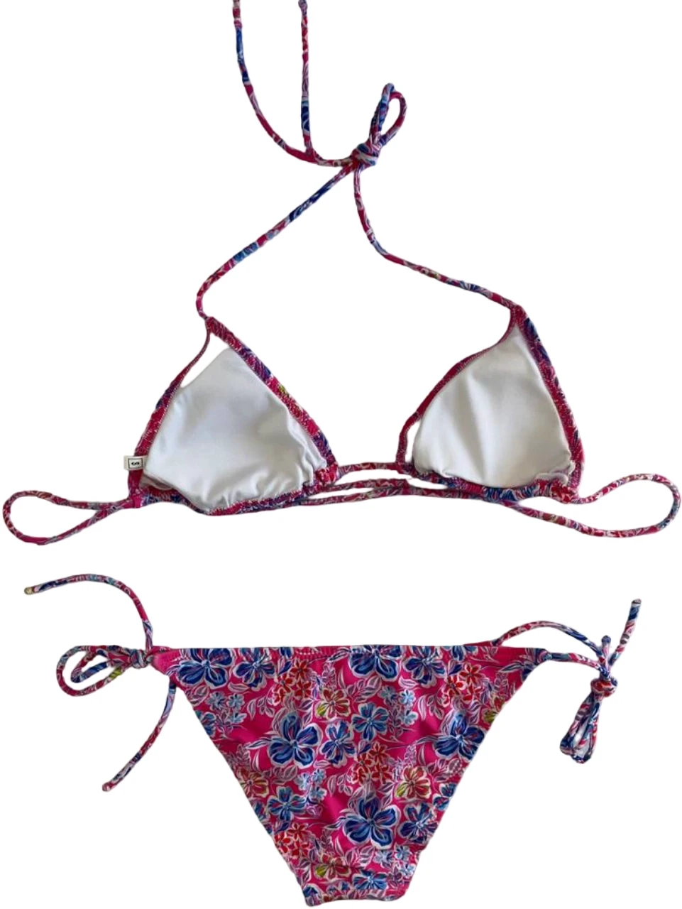 Kadın Pembe Çiçek Desenli Boyundan İp Bağlamalı Üçgen Bikini Takımı HZL25S-LC5005