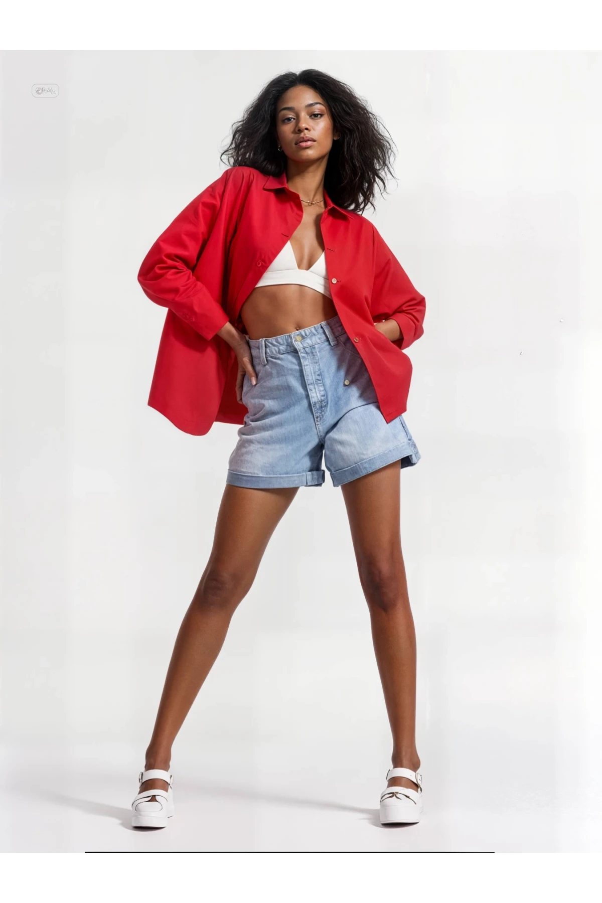 Kadın Kırmızı Oversize Uzun Basic Gömlek  HZL22W-BD139001