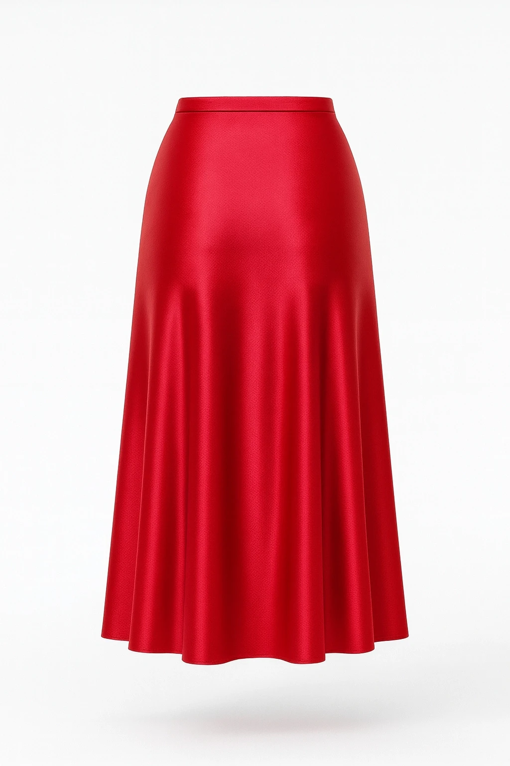 Kadın Kırmızı Saten Yüzeyli Beli Lastikli Midi Boy Etek Hzl23S-BD1101471