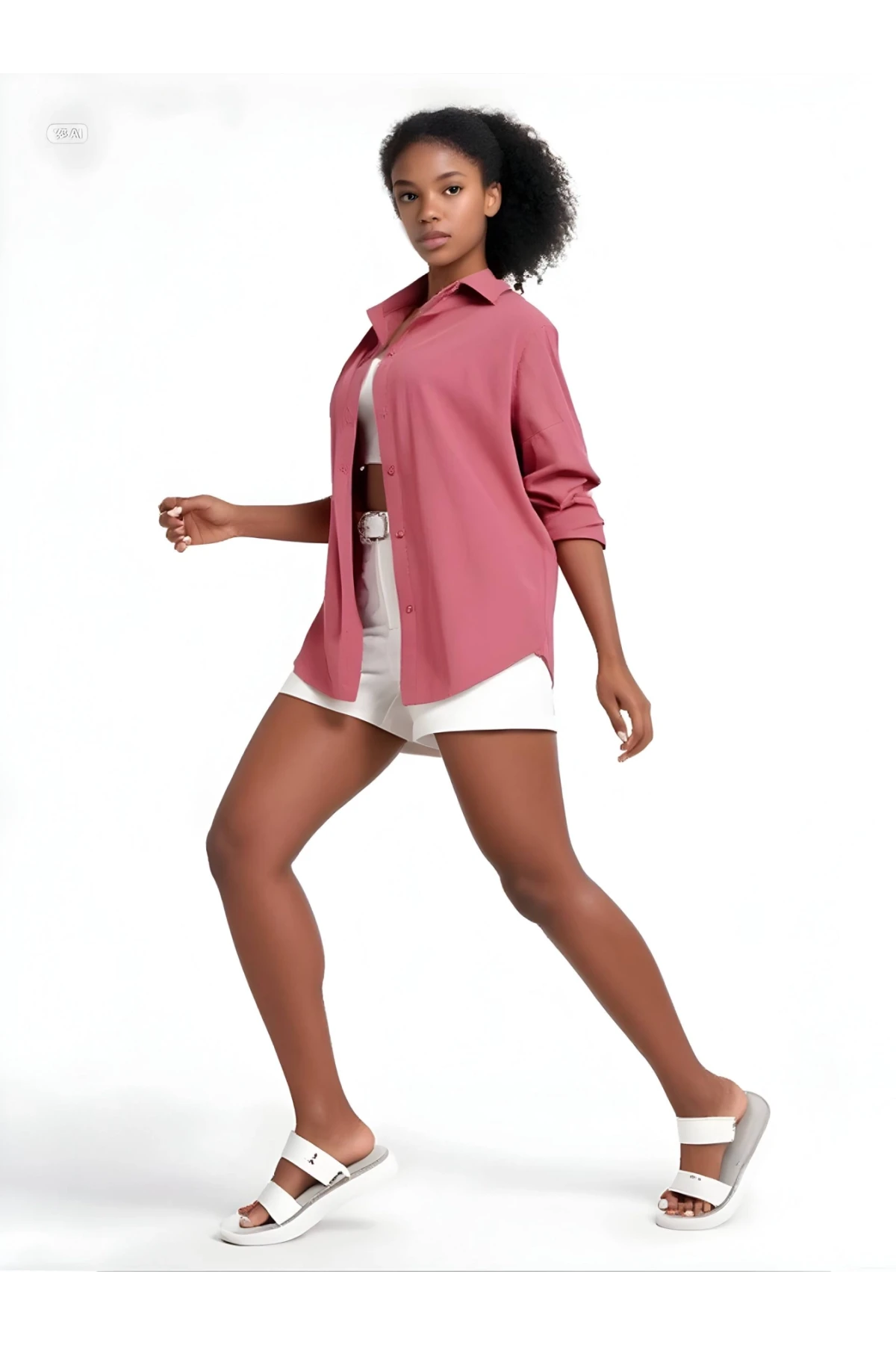 Kadın Koyu Gül Kurusu Oversize Uzun Basic Gömlek HZL22W-BD139001