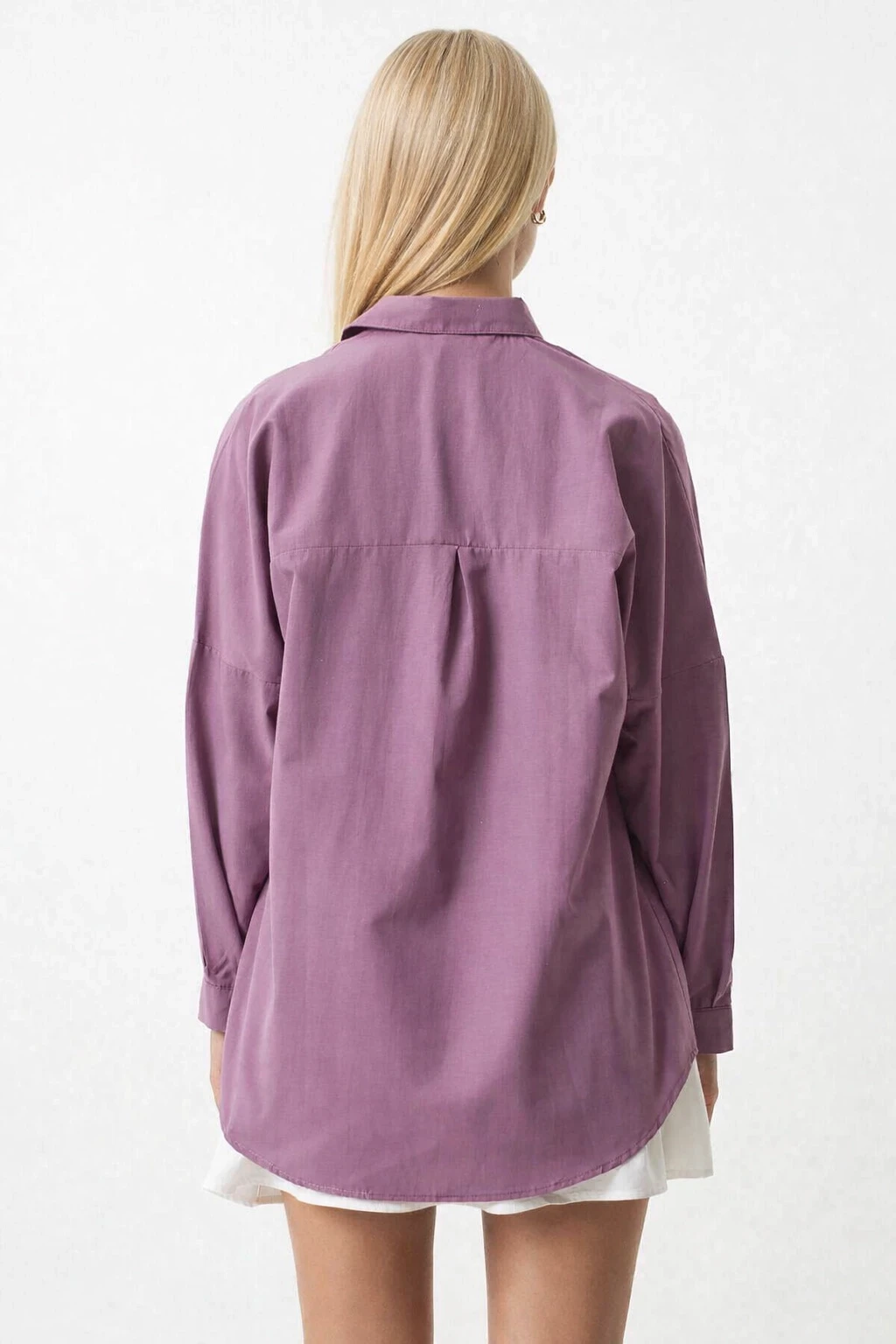 Kadın Koyu Lila Oversize Uzun Basic Gömlek HZL22W-BD139001