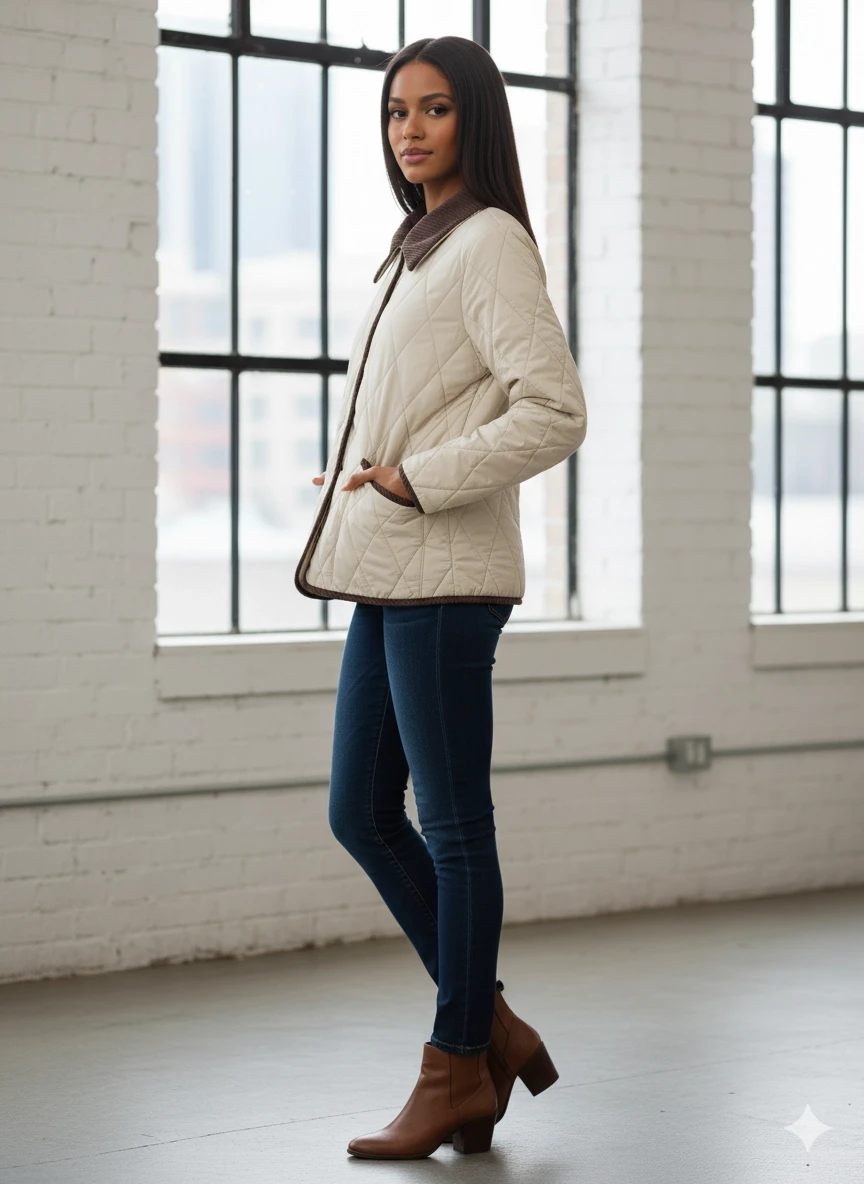 Kadın Krem Çıt Çıt Kapamalı Kadife Detaylı Kapitone Mont HZL25W-BD152261