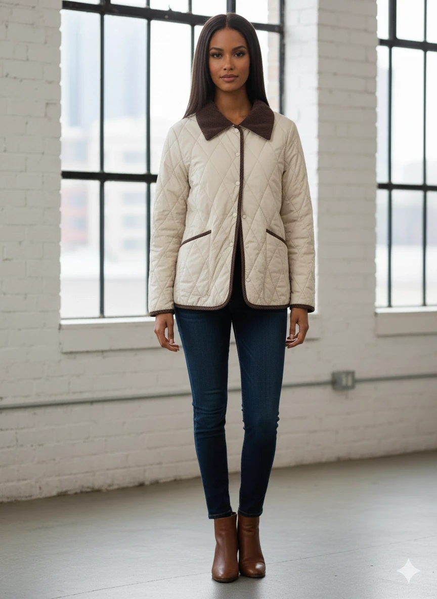 Kadın Krem Çıt Çıt Kapamalı Kadife Detaylı Kapitone Mont HZL25W-BD152261