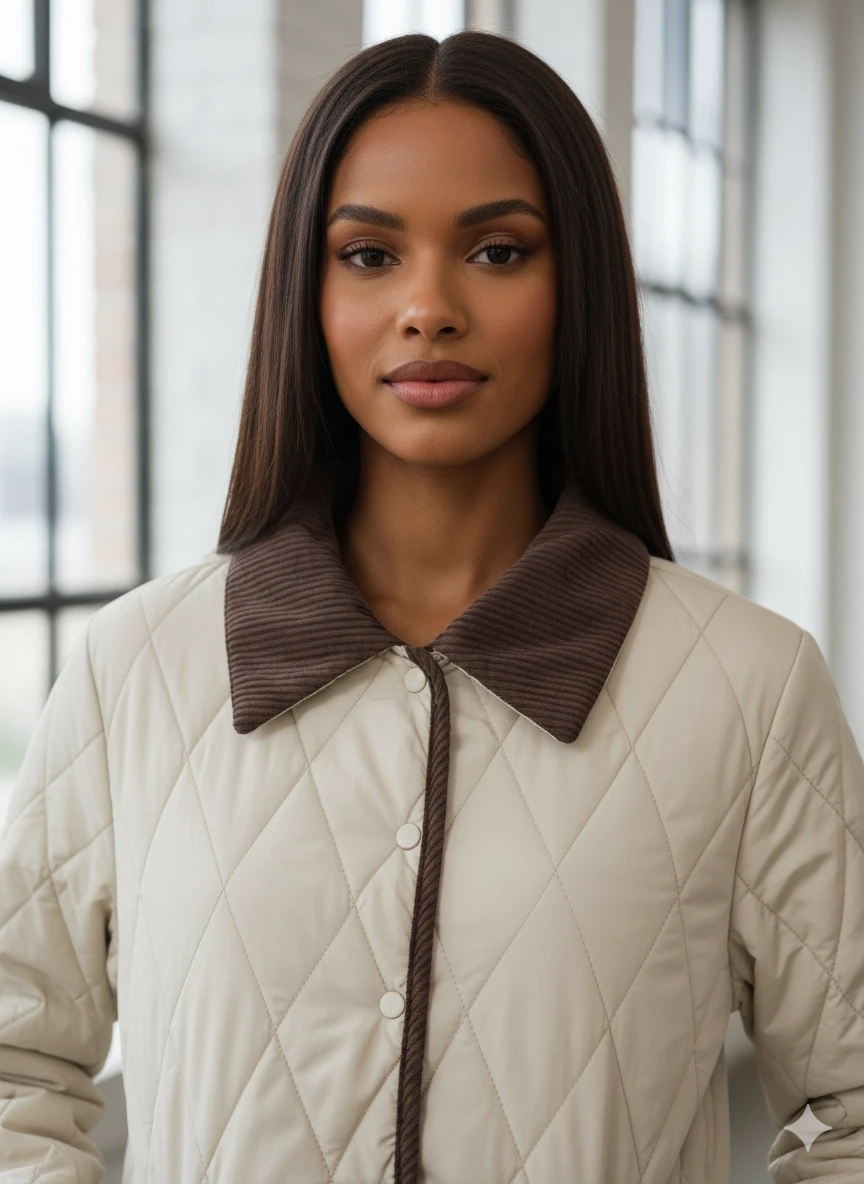 Kadın Krem Çıt Çıt Kapamalı Kadife Detaylı Kapitone Mont HZL25W-BD152261