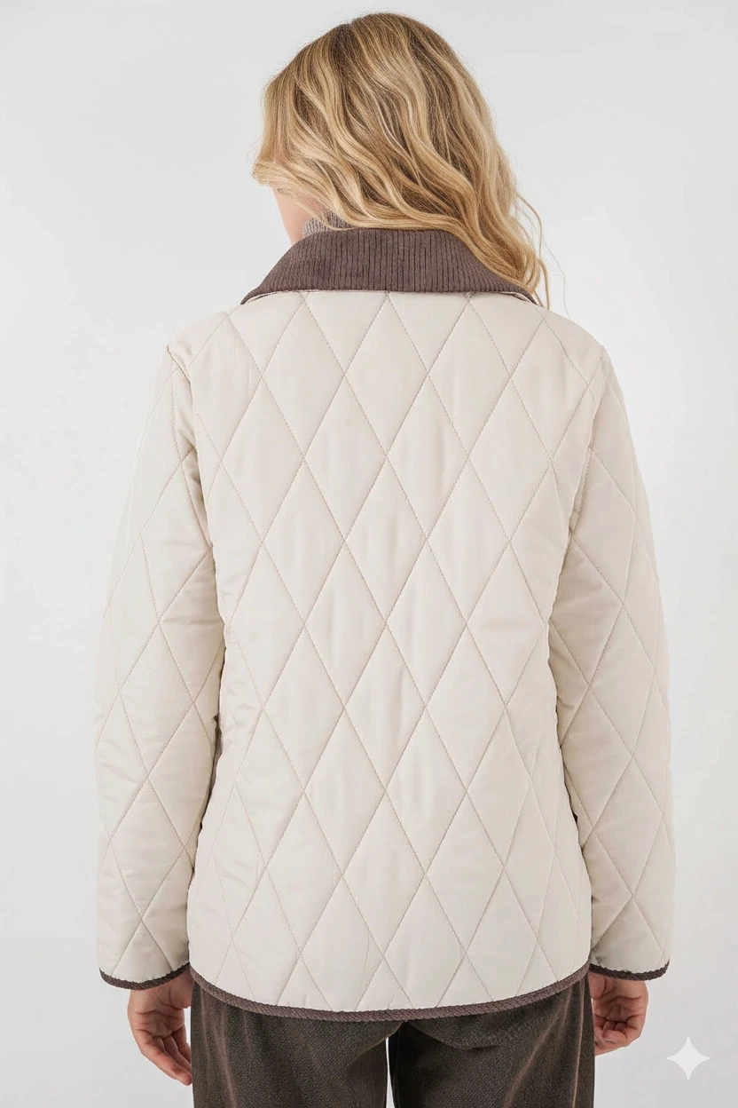 Kadın Krem Çıt Çıt Kapamalı Kadife Detaylı Kapitone Mont HZL25W-BD152261