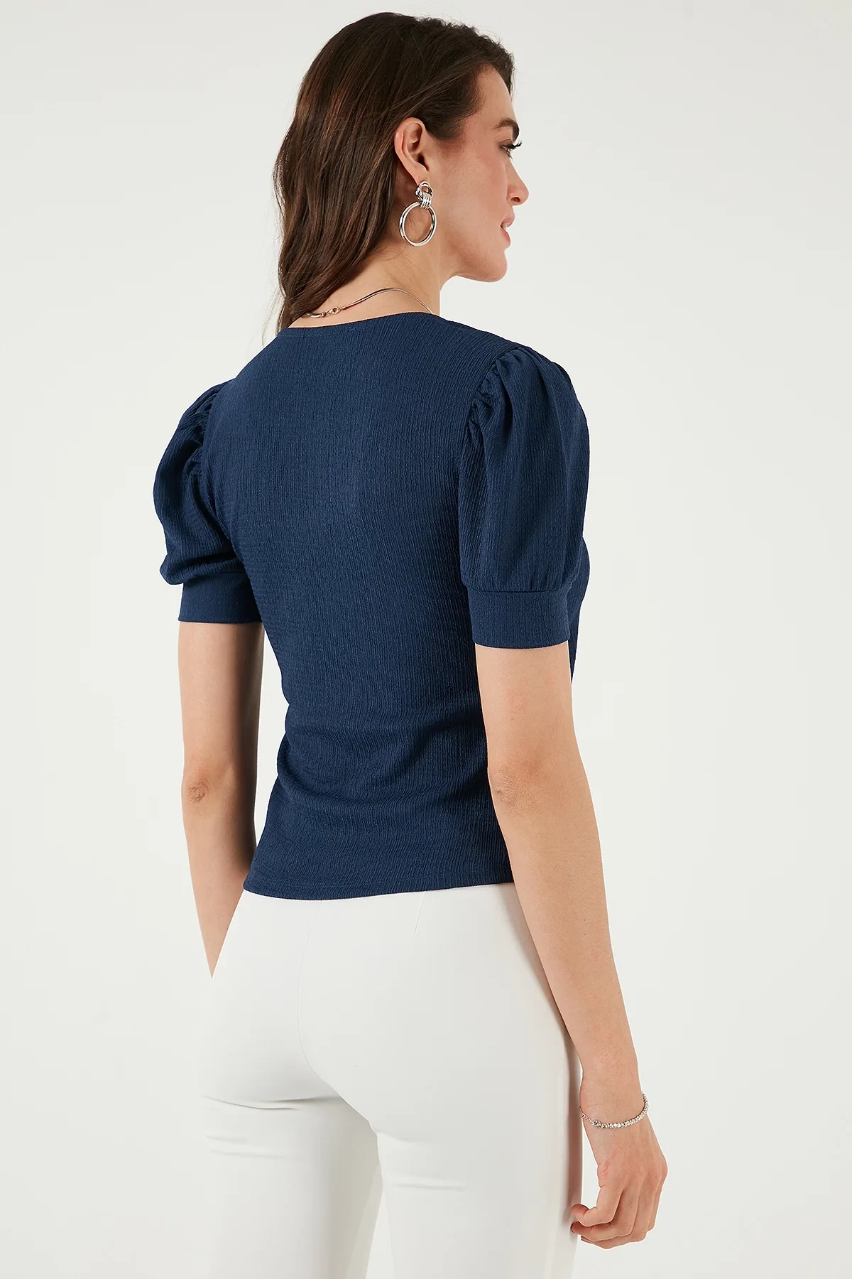 Kadın Lacivert Kare Yaka Örme Bluz HZL22W-BD104091