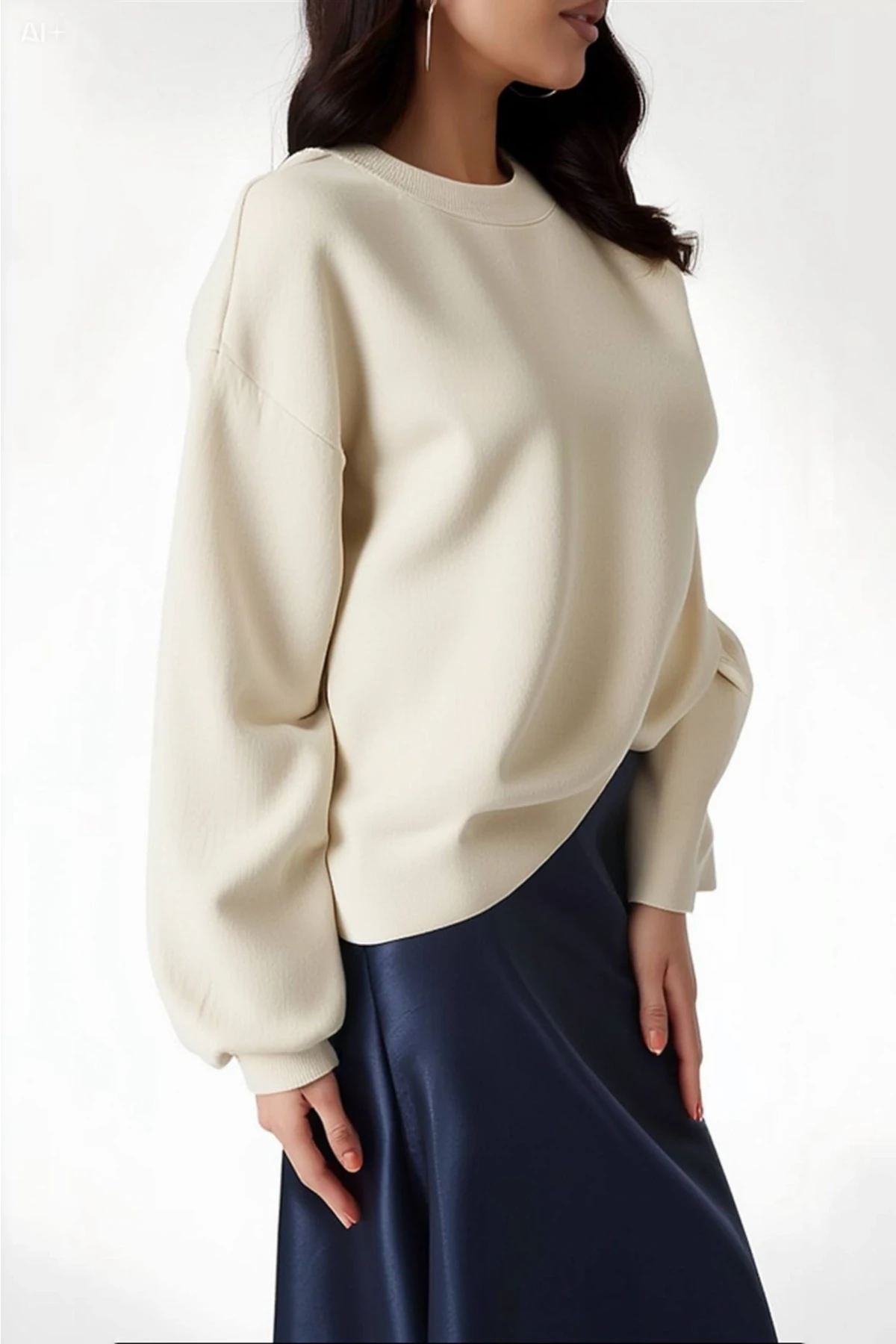 Kadın Lacivert Saten Yüzeyli Beli Lastikli Midi Boy Etek Hzl23s-bd1101471