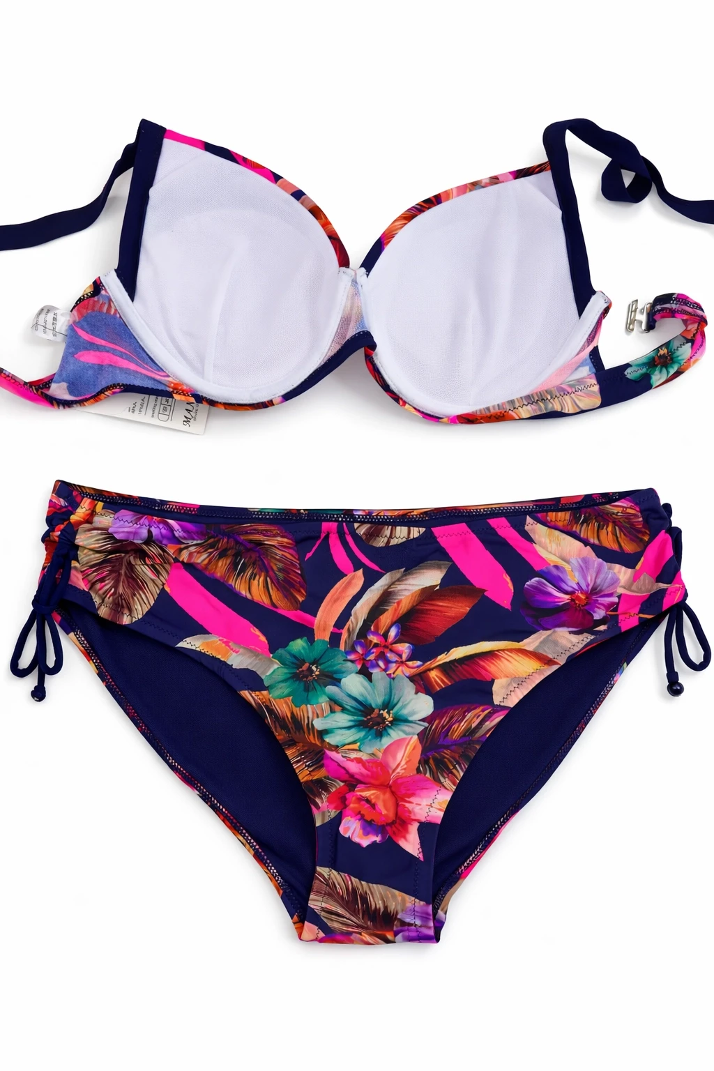 Kadın Lacivert Yaprak Desenli Askılı Yüksek Bel Toparlayıcı Bikini Takım HZL24S-LC22625