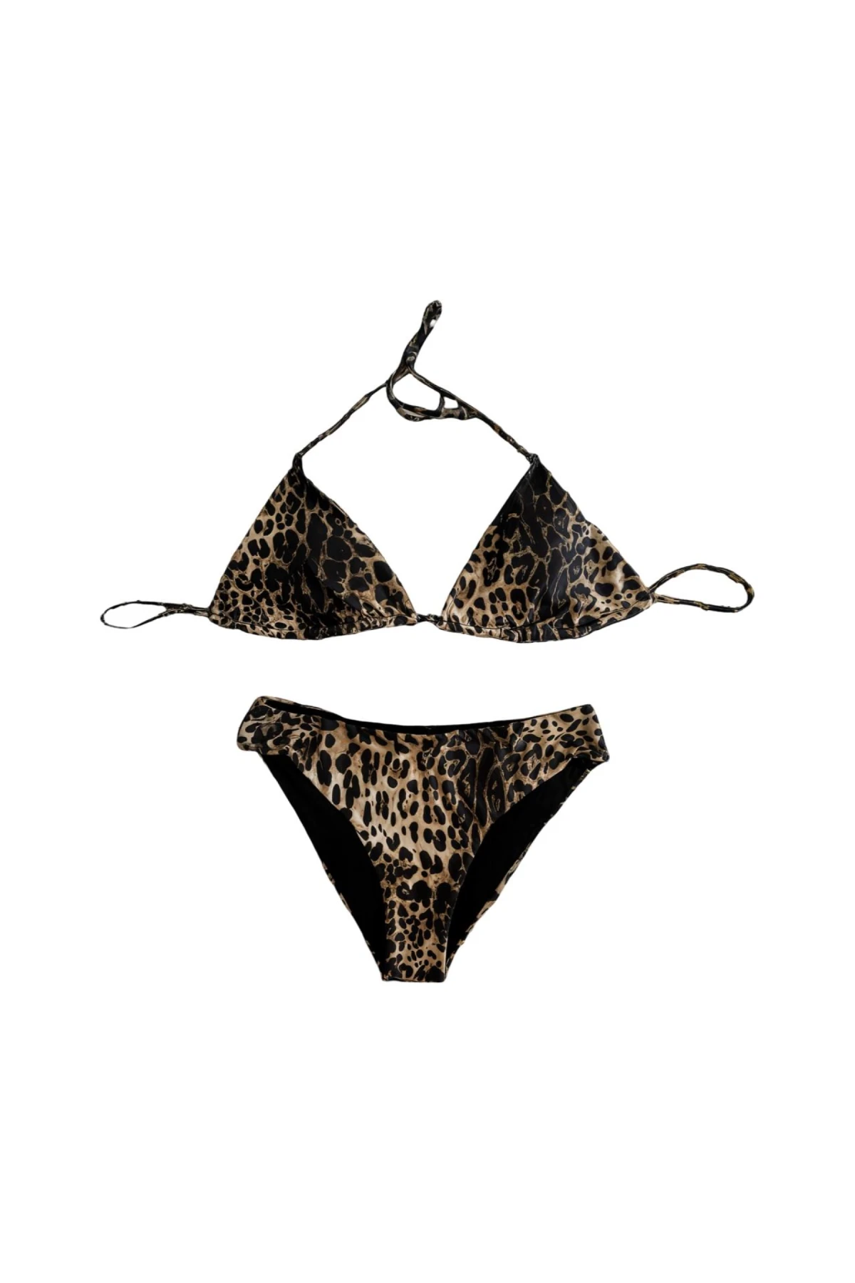 Kadın Leopar Desen Boyundan Bağlamalı Etekli  Bikini Takımı HZL25S-LC3220