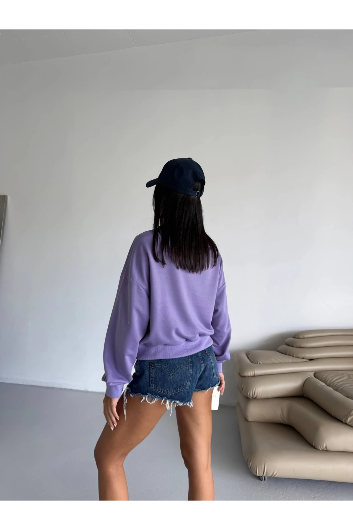 Kadın Lila Bisiklet Yaka 2 İplik Sweatshirt HZL25W-FRY123391