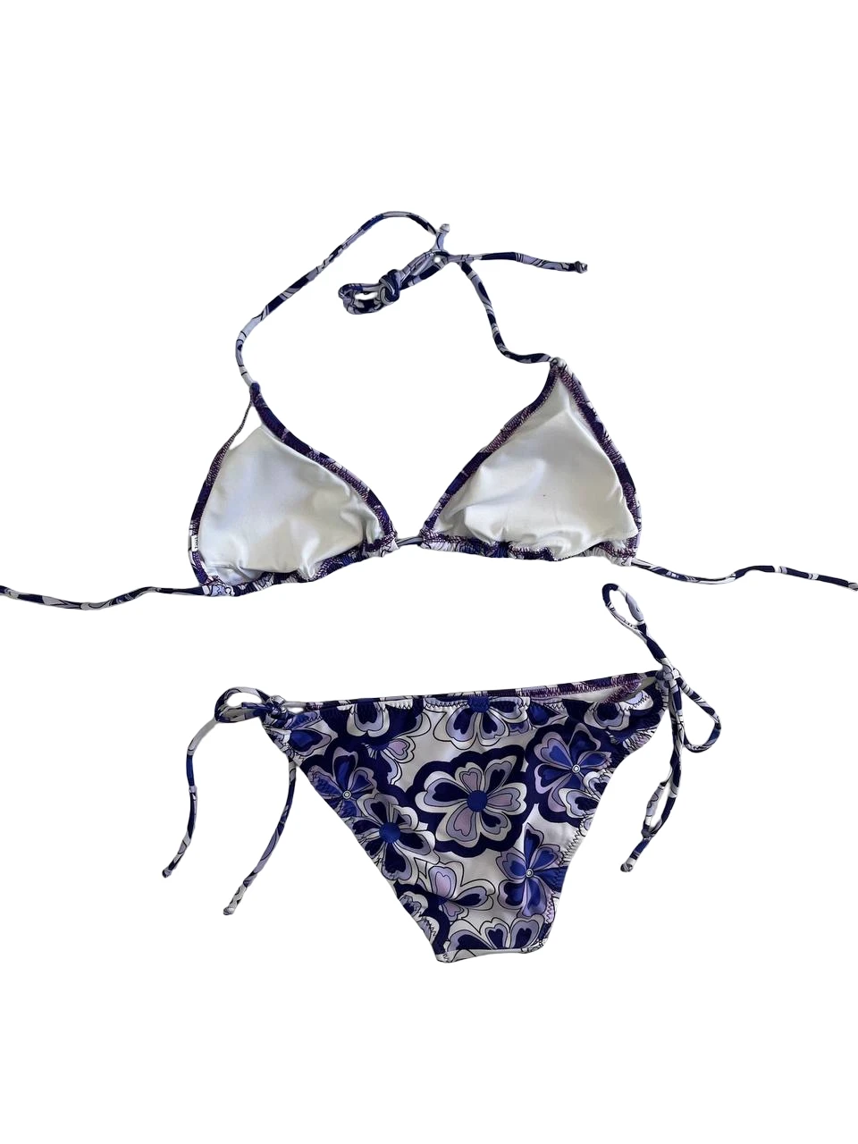 Kadın Lila Çiçek Desenli Boyundan İp Bağlamalı Üçgen Bikini Takımı HZL25S-LC5005