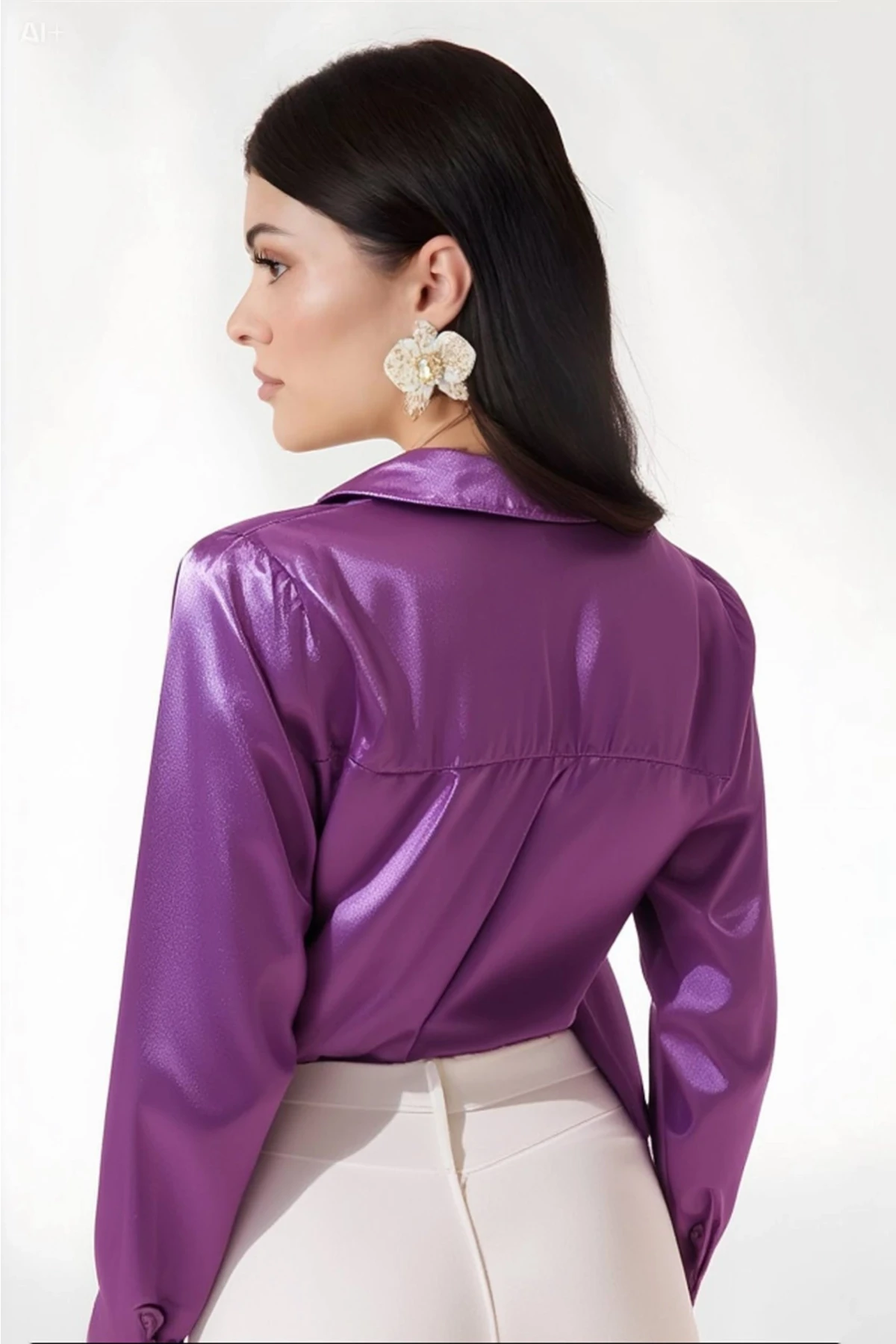 Kadın Lila Hafif Dökümlü Saten Yüzeyli Gömlek Hzl22w-bd139641