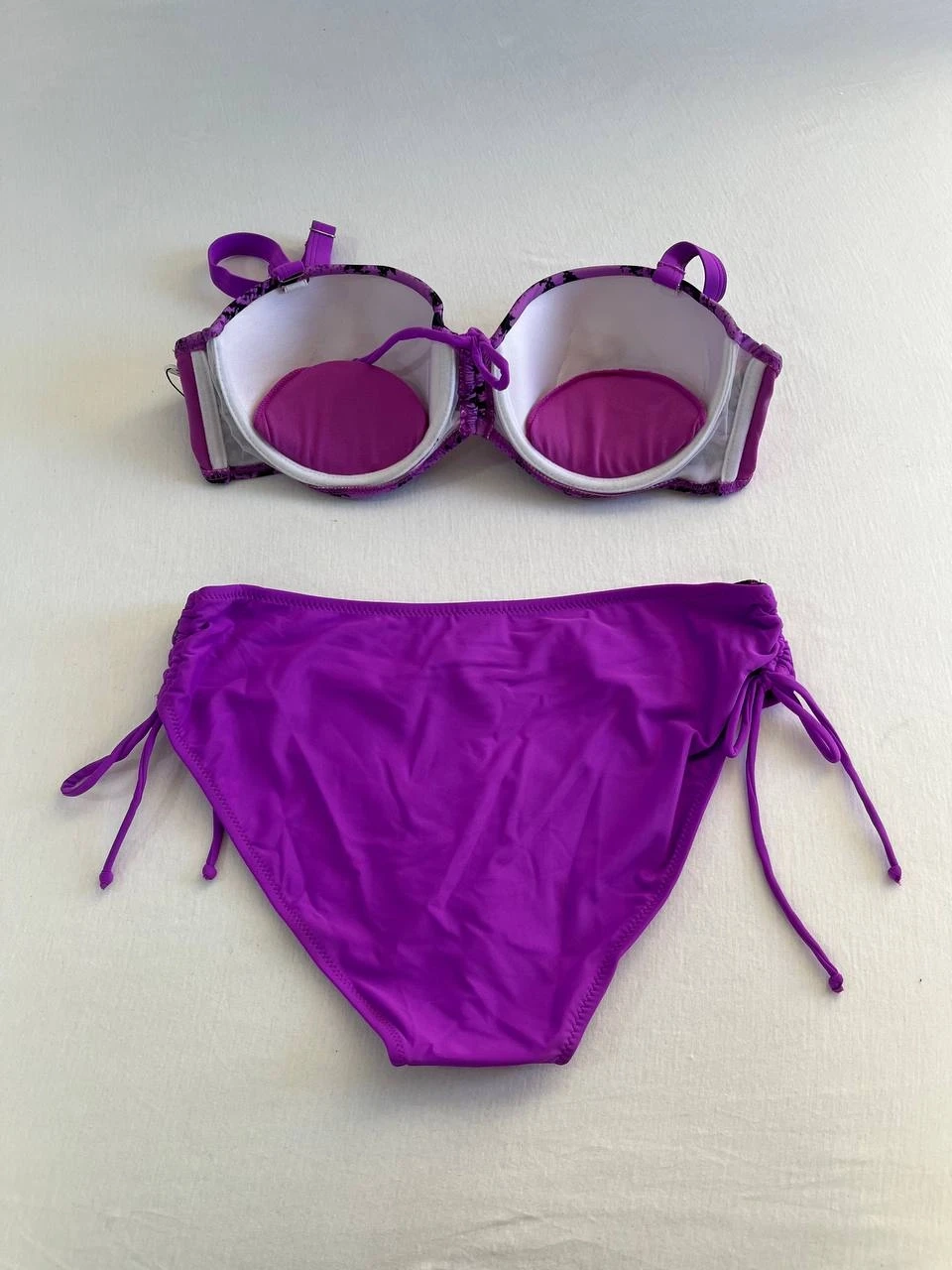 Kadın Lila Siyah Desenli Taş İşlemeli Toparlayıcı Bikini Takım HZL25S-LC3333