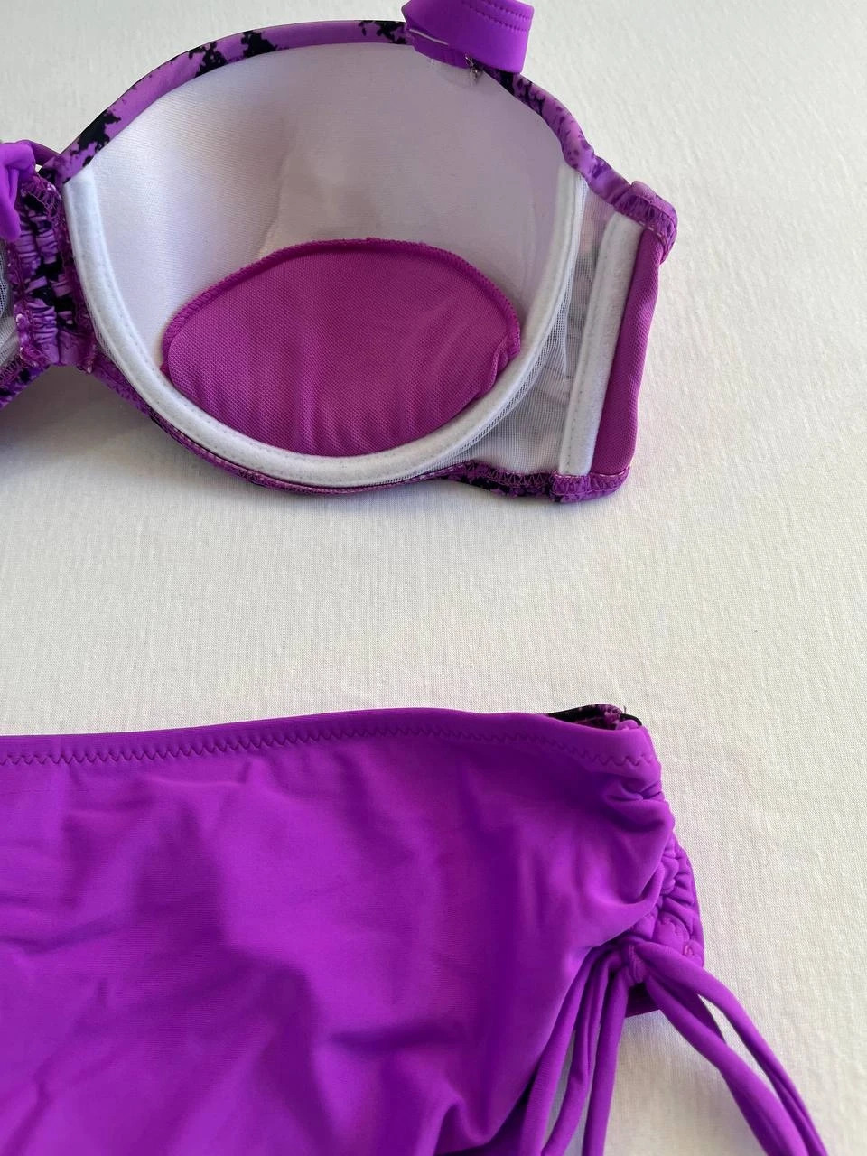 Kadın Lila Siyah Desenli Taş İşlemeli Toparlayıcı Bikini Takım HZL25S-LC3333