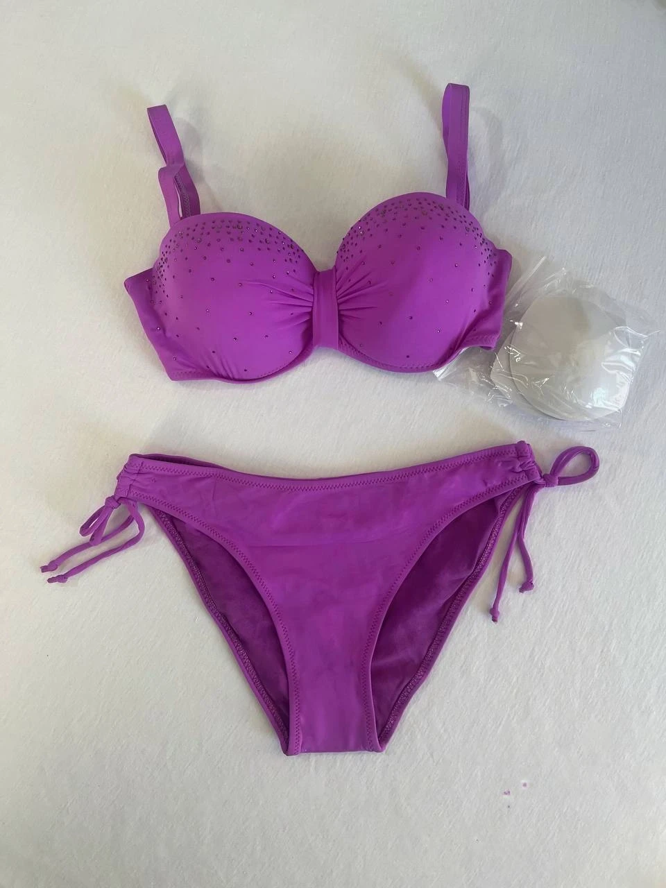 Kadın Lila Taş İşlemeli 3 Parça Bikini Takım HZL25S-LC3315