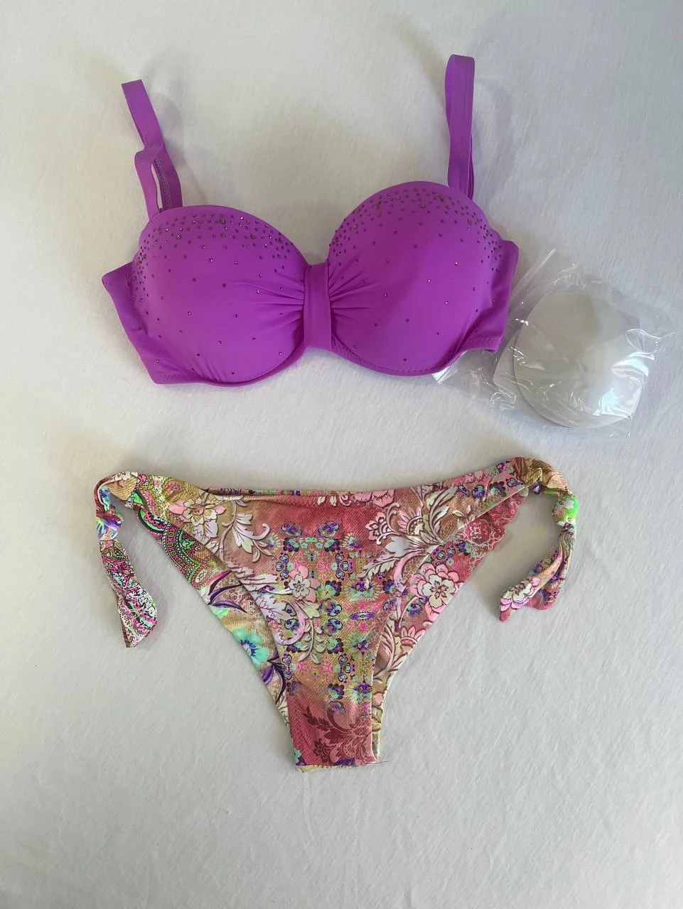 Kadın Lila Taş İşlemeli 3 Parça Bikini Takım HZL25S-LC3315