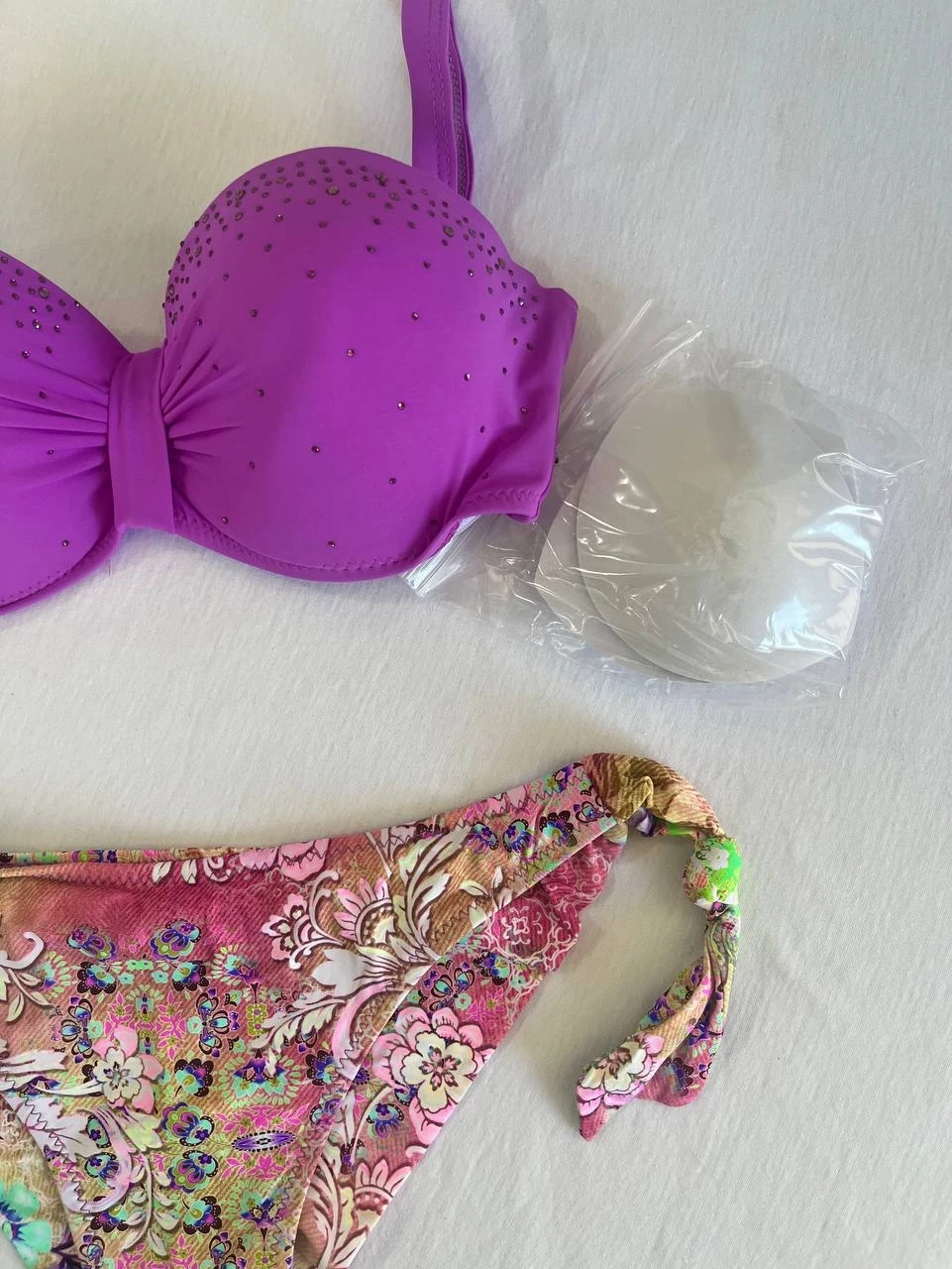 Kadın Lila Taş İşlemeli 3 Parça Bikini Takım HZL25S-LC3315