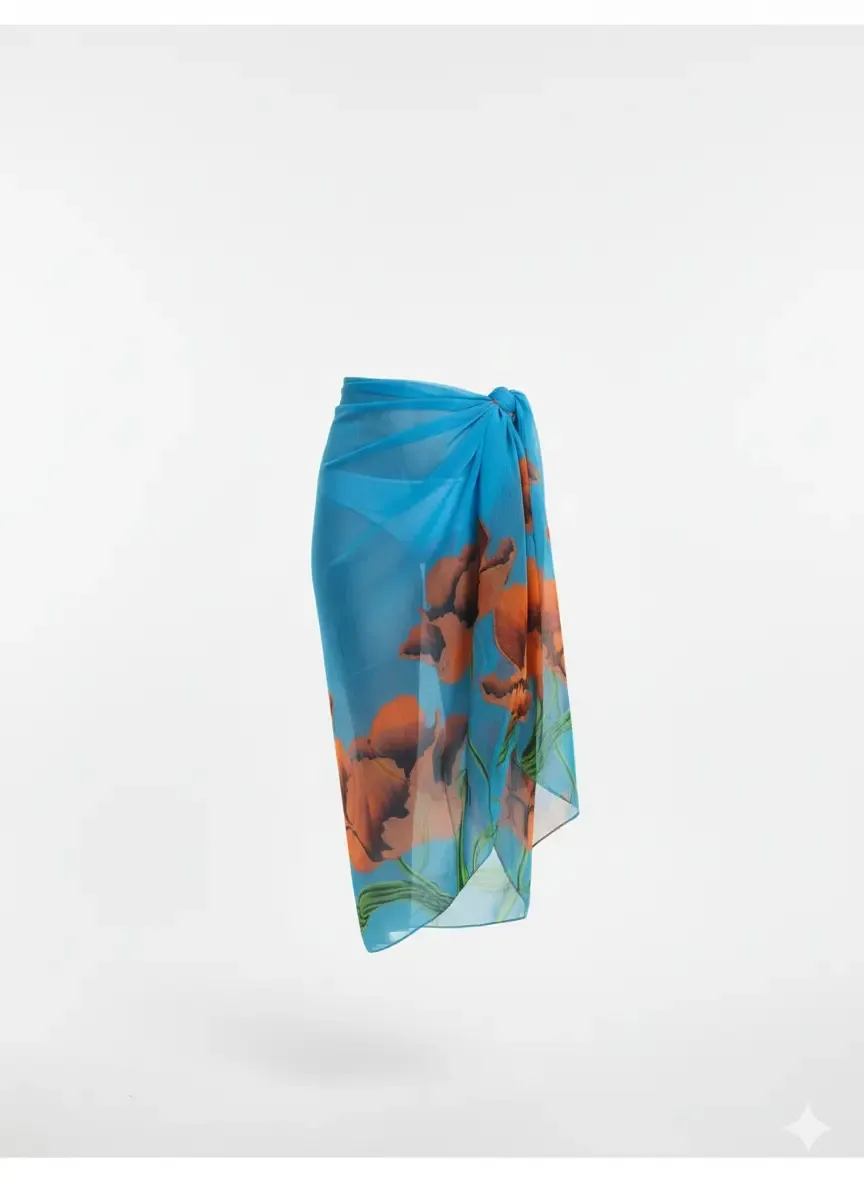 Kadın Mavi İpeksi Dokulu İthal Şifon Pareo HZL26-LC000