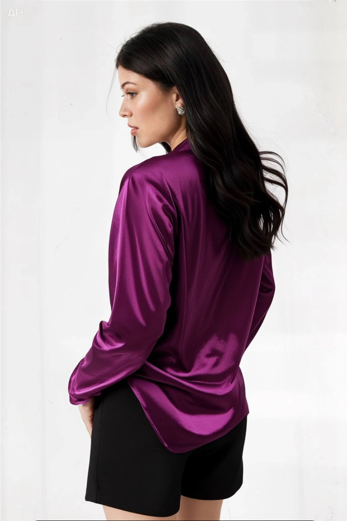 Kadın Mor Hafif Dökümlü Saten Yüzeyli Gömlek Hzl22w-bd139641