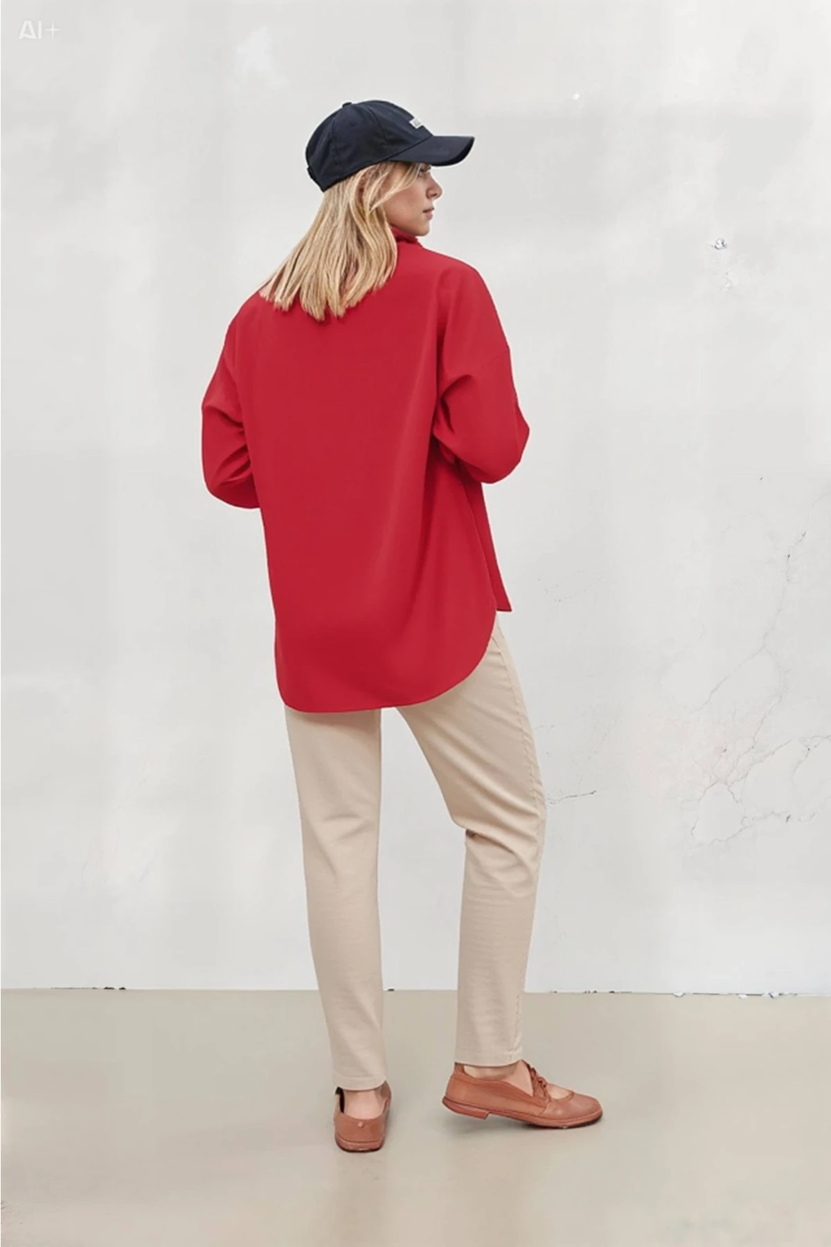 Kadın NAR Çiçeği Oversize Uzun Basic Gömlek HZL22W-BD139001