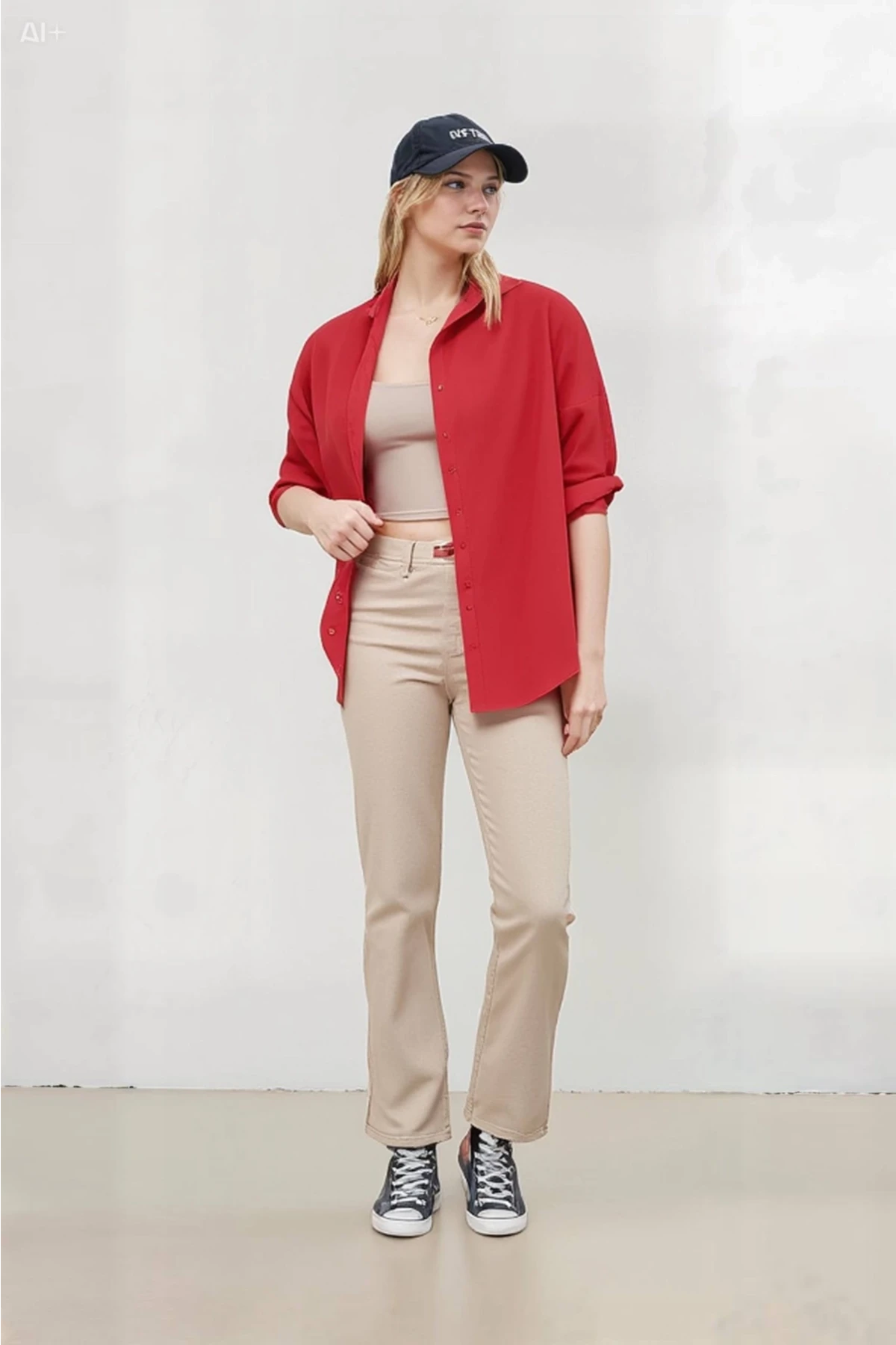 Kadın NAR Çiçeği Oversize Uzun Basic Gömlek HZL22W-BD139001