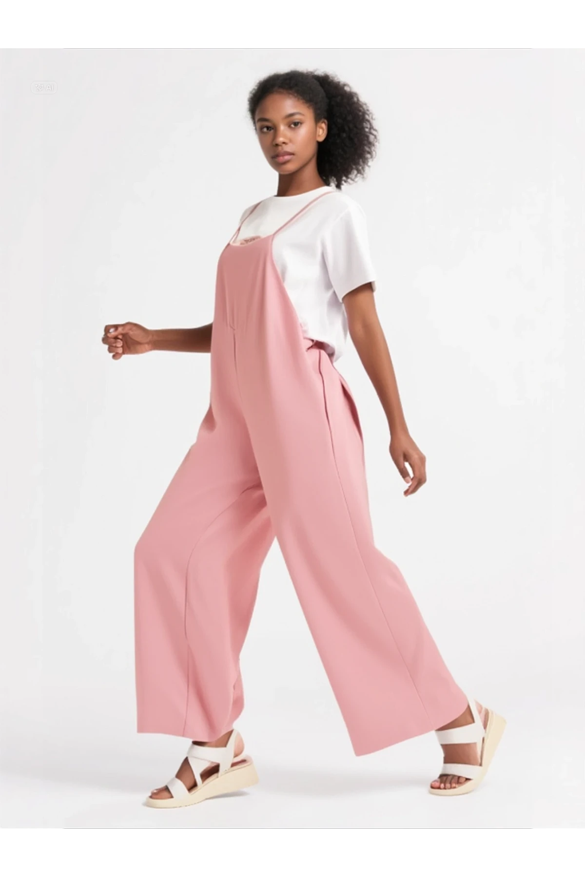 Kadın Pudra Ayarlanabilir Askılı Cepli Bol Paça Bahçıvan Tulum HZL22S-BD170191