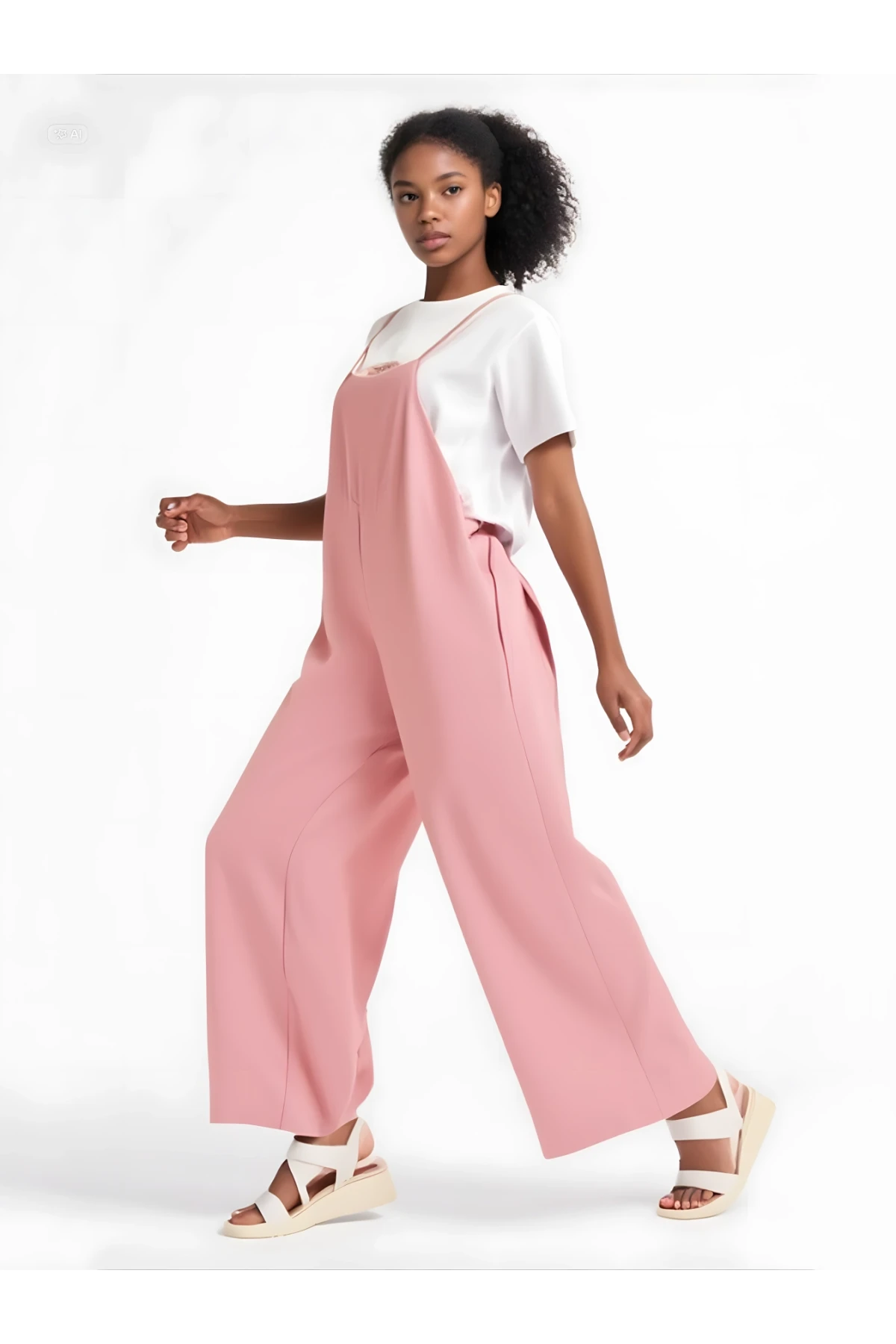 Kadın Pudra Ayarlanabilir Askılı Cepli Bol Paça Bahçıvan Tulum HZL22S-BD170191