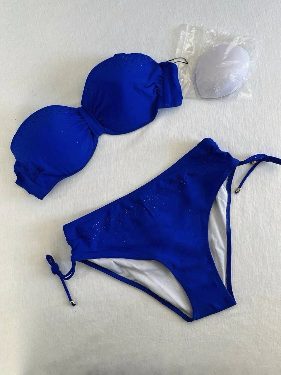 Kadın Saks Mavi Taş İşlemeli Astarlı Bikini Takım HZL25S-LC3361