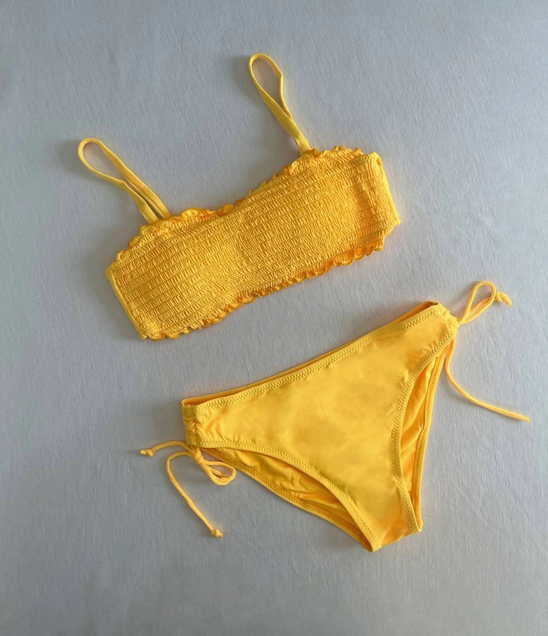 Kadın Sarı Büzgülü Astarlı Bikini Takım HZL25S-LC3349