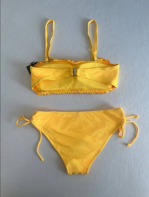 Kadın Sarı Büzgülü Astarlı Bikini Takım HZL25S-LC3349