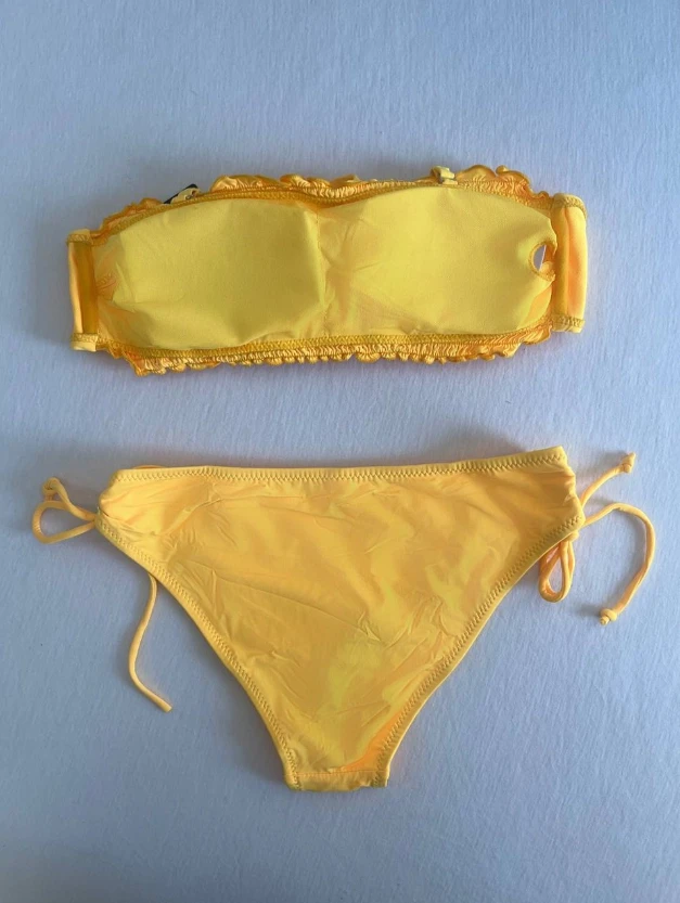 Kadın Sarı Büzgülü Astarlı Bikini Takım HZL25S-LC3349