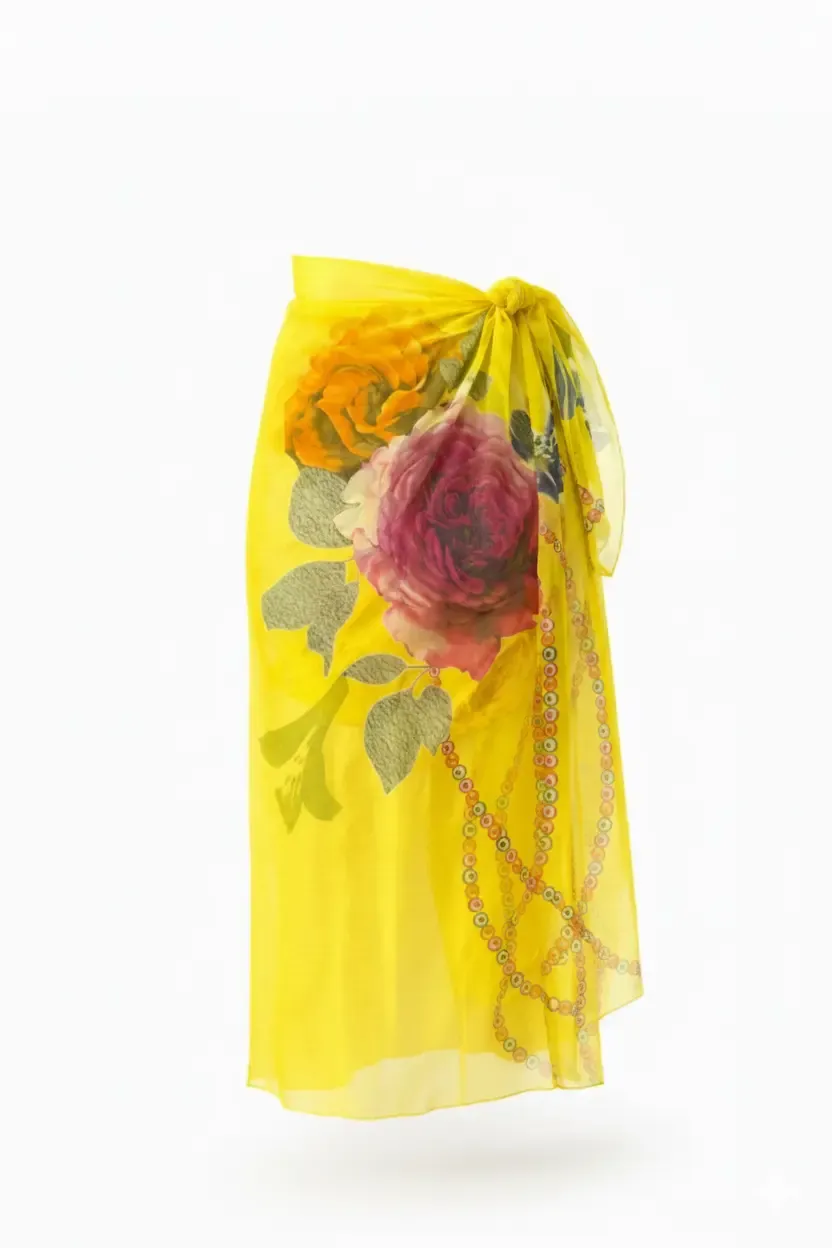 Kadın Sarı İpeksi Dokulu İthal Şifon Pareo HZL26-LC000