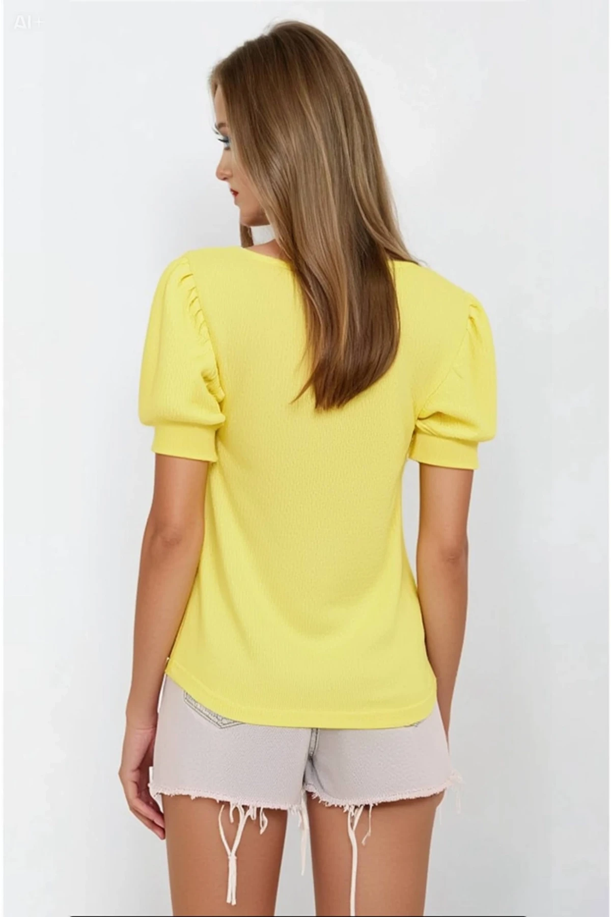 Kadın Sarı Kare Yaka Örme Bluz HZL22W-BD104091