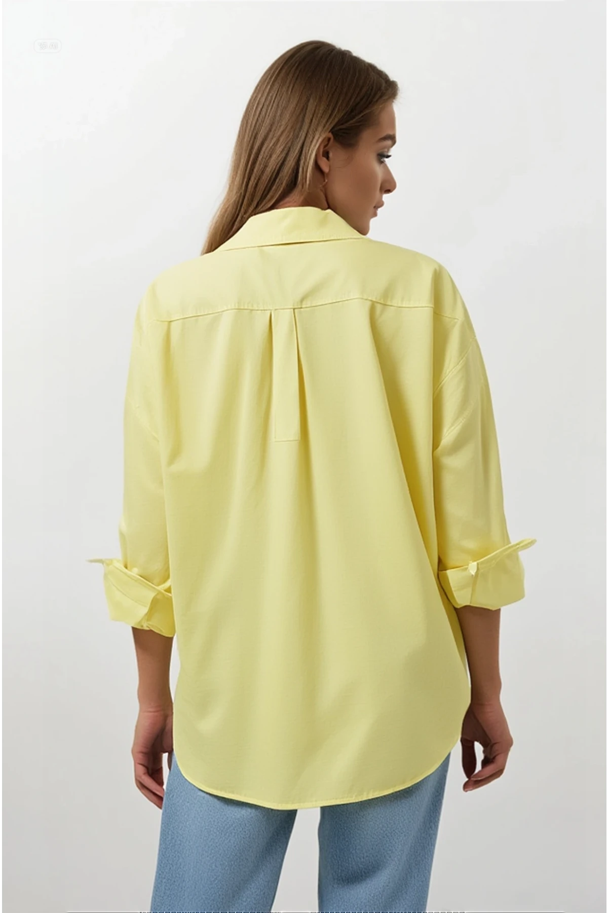 Kadın Sarı Oversize Uzun Basic Gömlek Hzl22w-bd139001