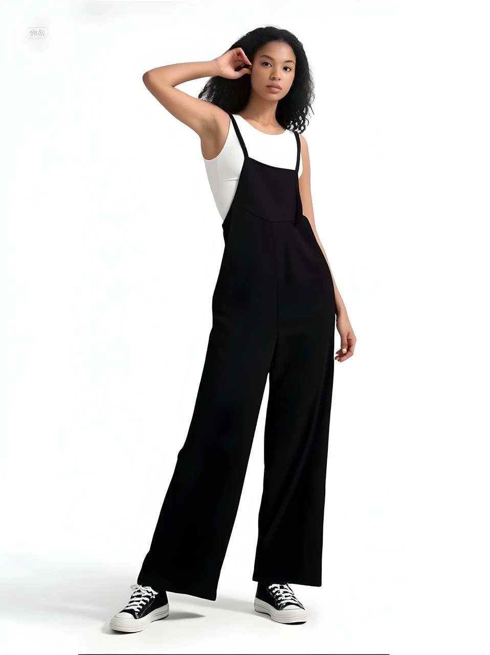 Kadın Siyah Ayarlanabilir Askılı Cepli Bol Paça Bahçıvan Tulum HZL22S-BD170191