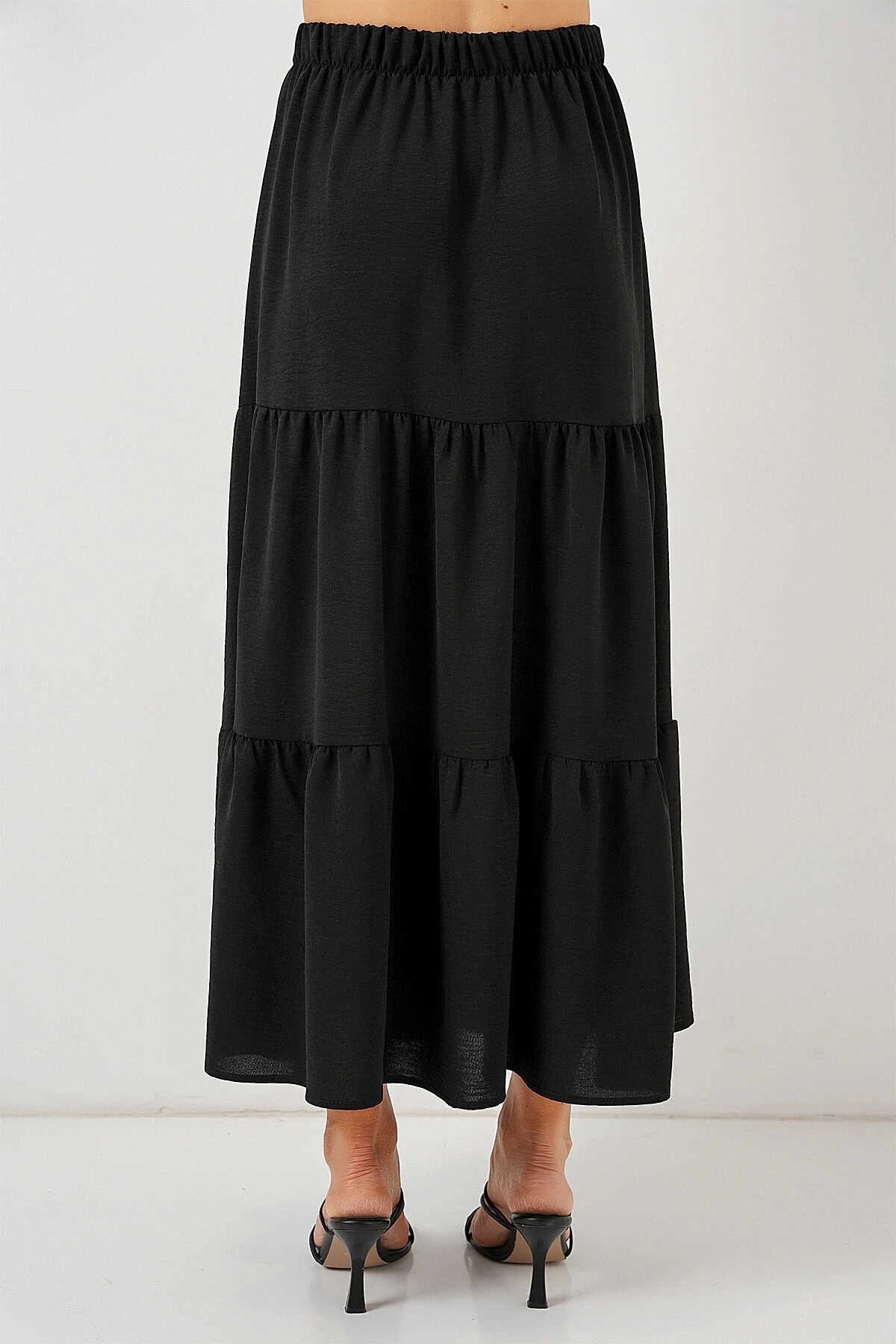 Kadın Siyah Beli Lastikli Ayrobin Uzun Etek HZL25S-BD180481