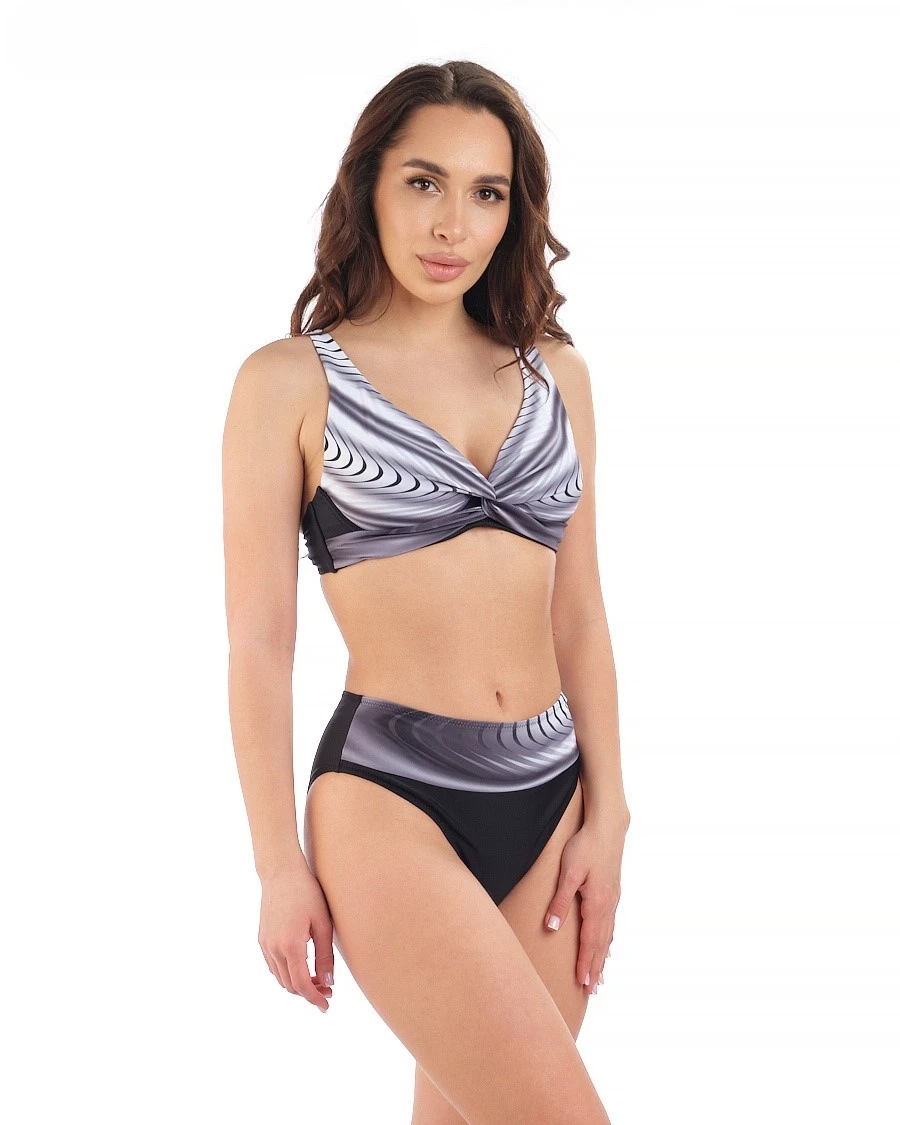 Kadın Siyah Beyaz Desenli Yüksel Bel Astarlı Bikini Takımı HZL25S-LC22315-5