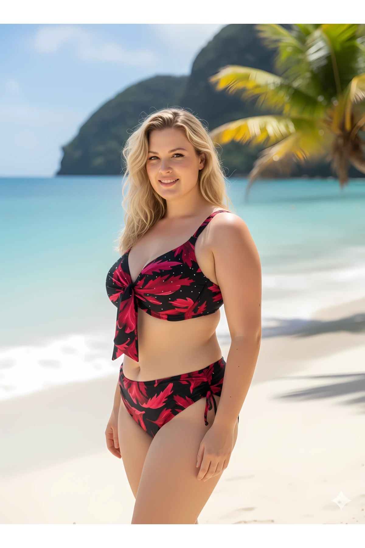 Kadın Siyah Bordo Taş İşlemeli Büyük Beden Bikini Takım HZL25S-LC3337