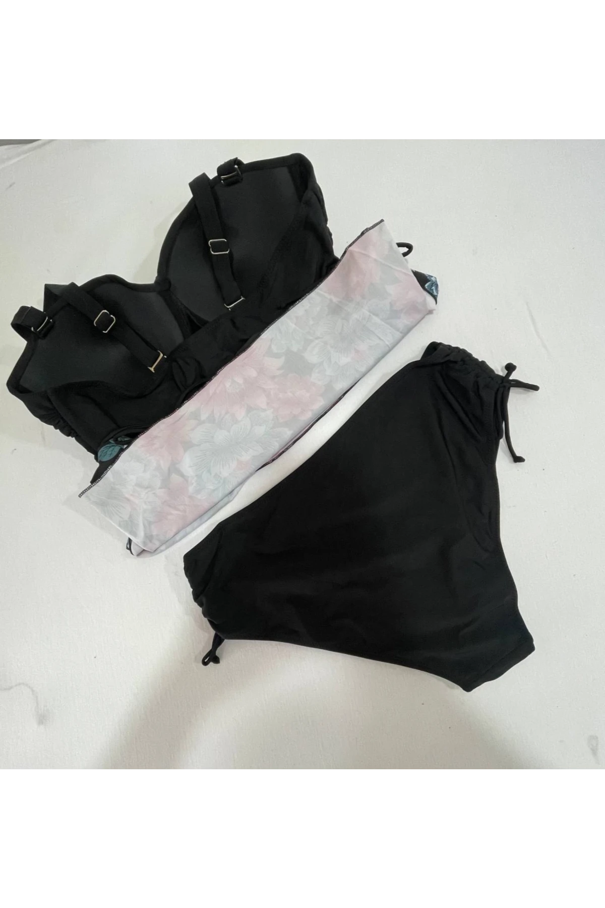 Kadın Siyah Çiçek Desenli Elbise Model  Slipli Tankini HZL24S-LC4009