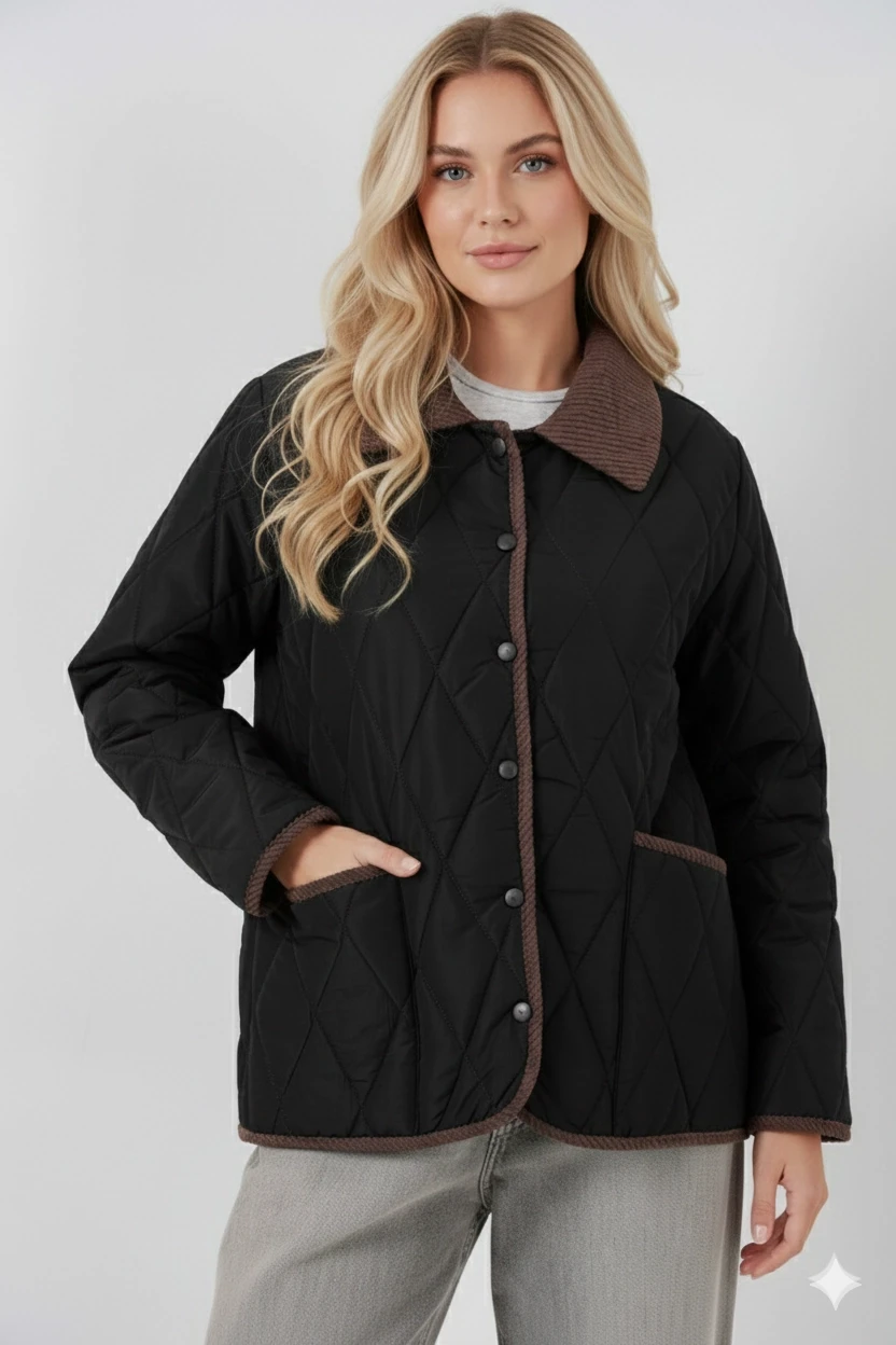 Kadın Siyah Çıt Çıt Kapamalı Kadife Detaylı Kapitone Mont HZL25W-BD152261