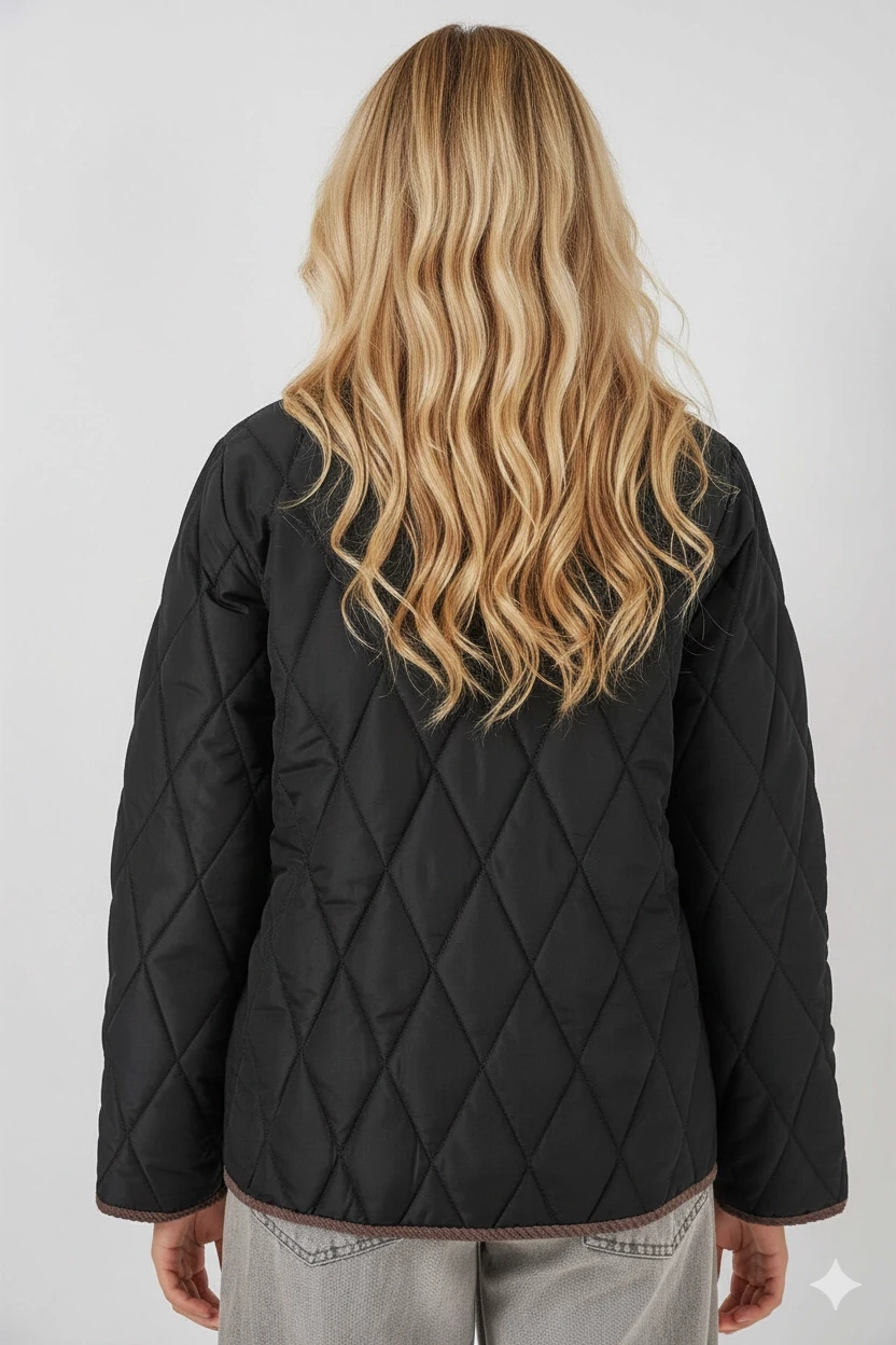 Kadın Siyah Çıt Çıt Kapamalı Kadife Detaylı Kapitone Mont HZL25W-BD152261