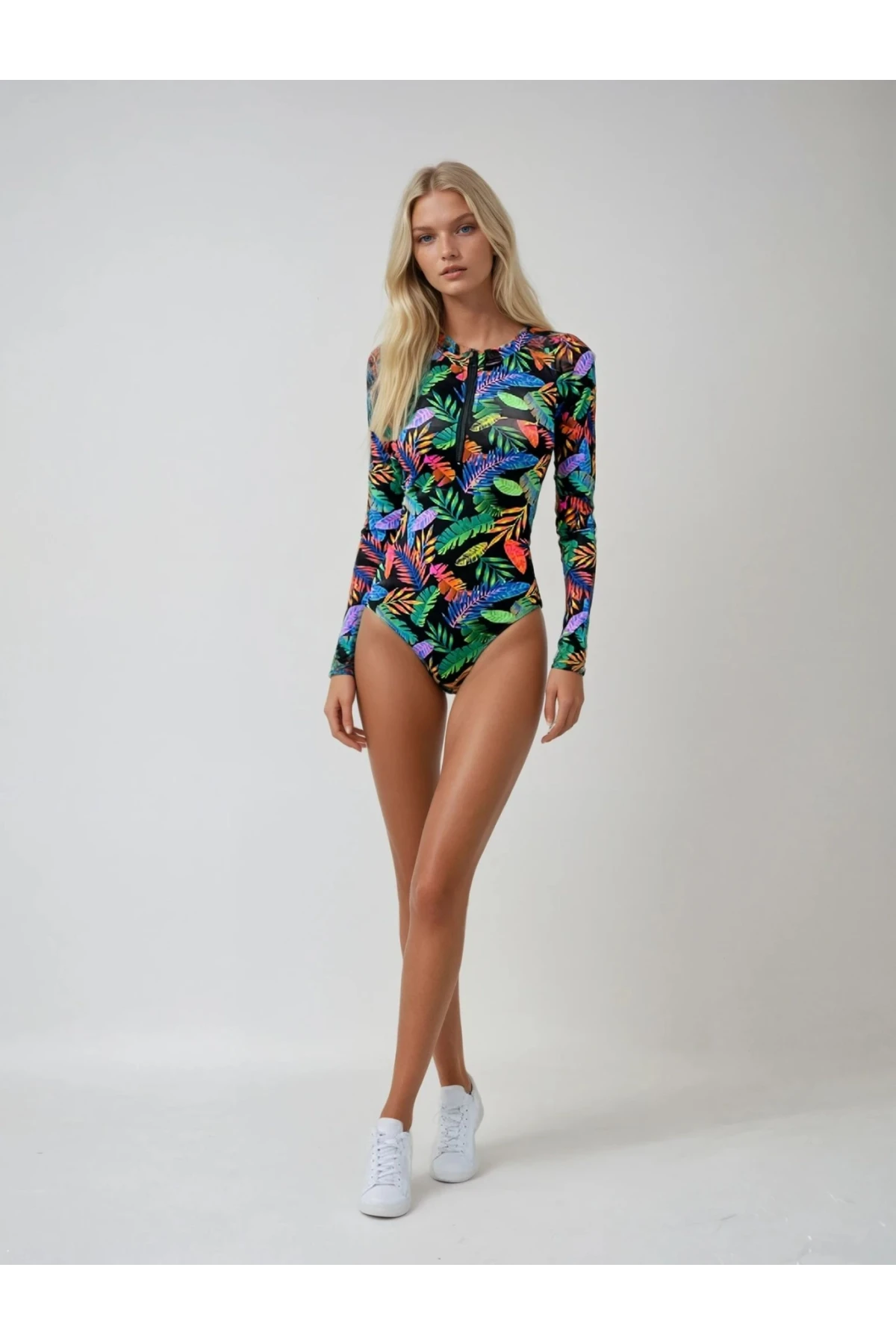 Kadın Siyah Çok Renkli Tül Yüzücü Mayo HZL25S-LC67387