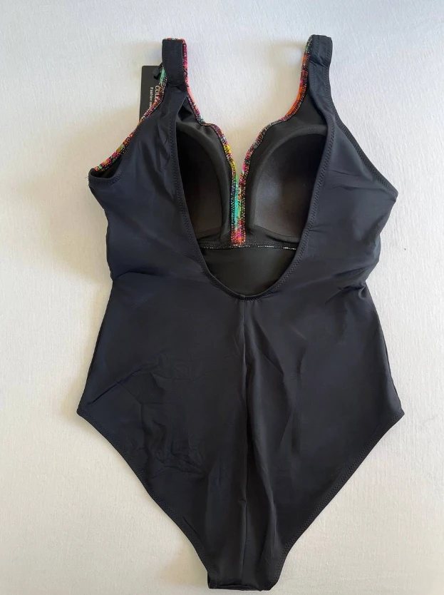 Kadın Siyah Çok Renkli V Yaka Yüzücü Mayo HZL25S-LC4008