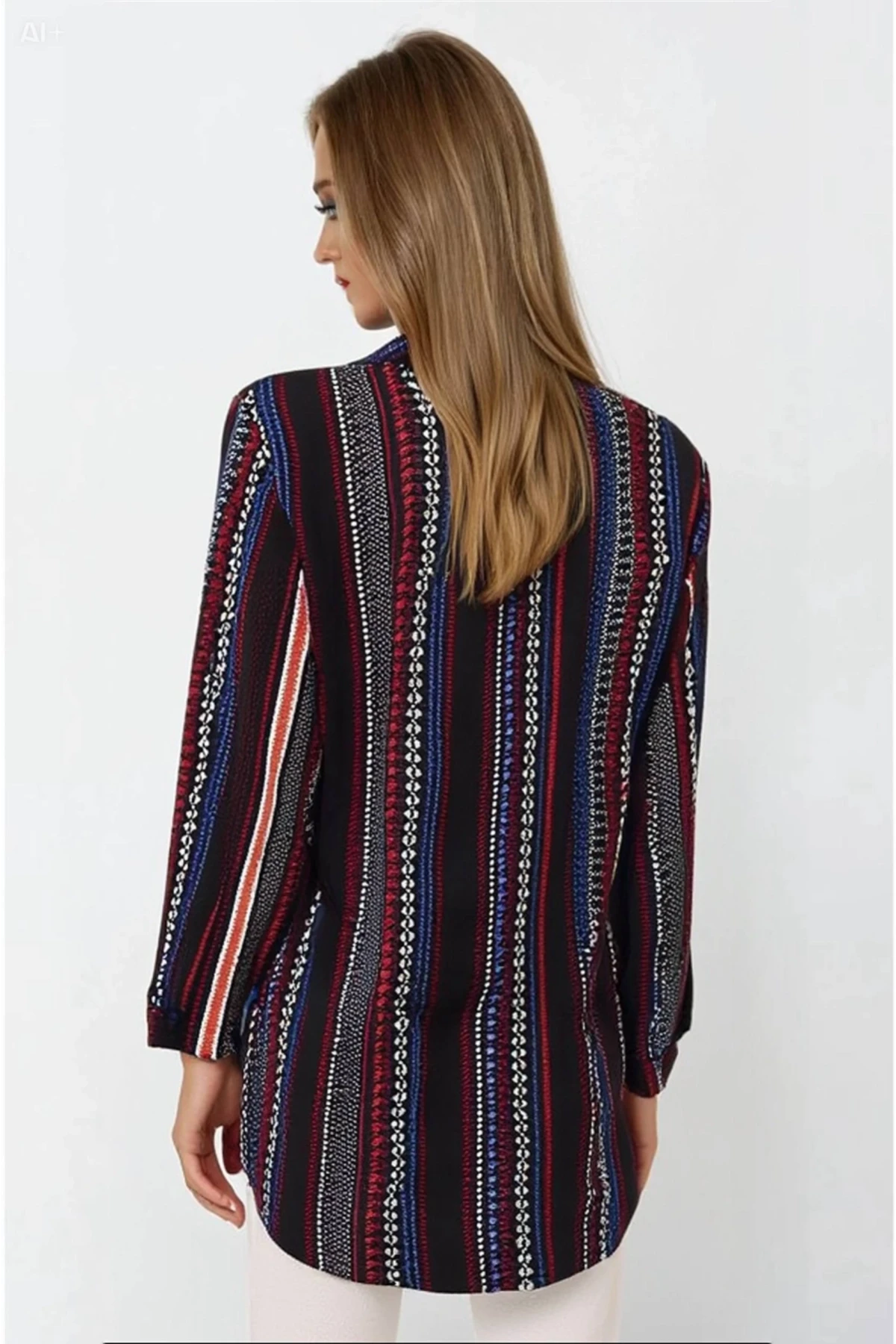 Kadın Siyah Etnik Desenli Çok Renkli Viskon Gömlek HZL23W-BD137851