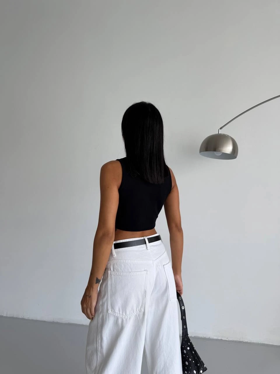 Kadın Siyah Fitilli Kaşkorse Crop Bluz HZL25S-FRY123171