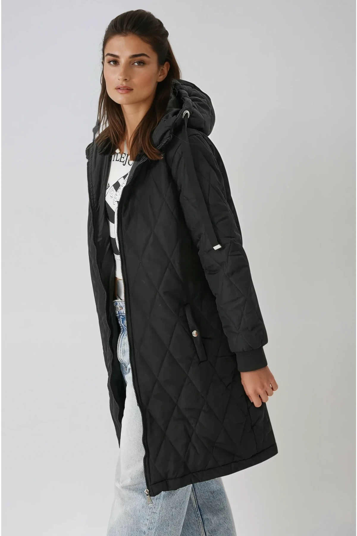 Kadın Siyah Kapitone Uzun Şişme Mont HZL22W-BD151381