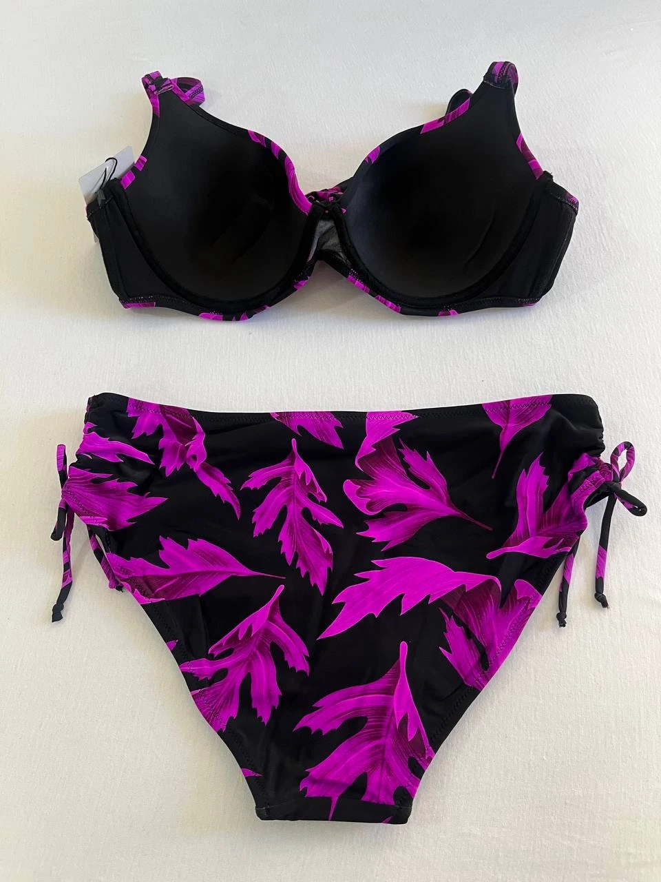 Kadın Siyah Mor Taş İşlemeli Büyük Beden Bikini Takım HZL25S-LC3337