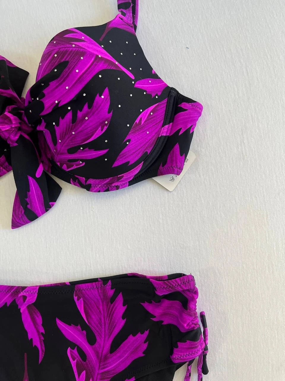 Kadın Siyah Mor Taş İşlemeli Büyük Beden Bikini Takım HZL25S-LC3337