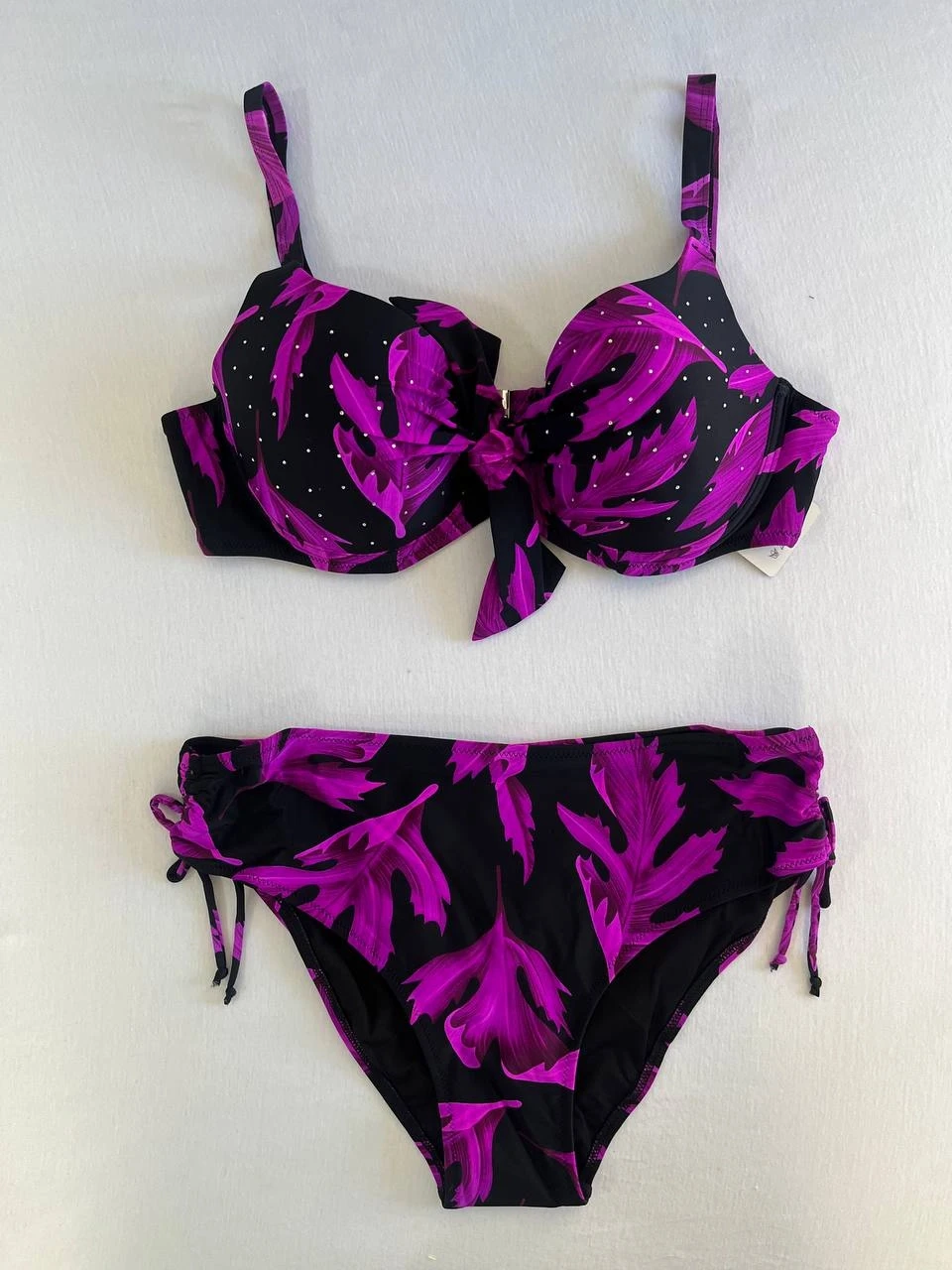 Kadın Siyah Mor Taş İşlemeli Büyük Beden Bikini Takım HZL25S-LC3337